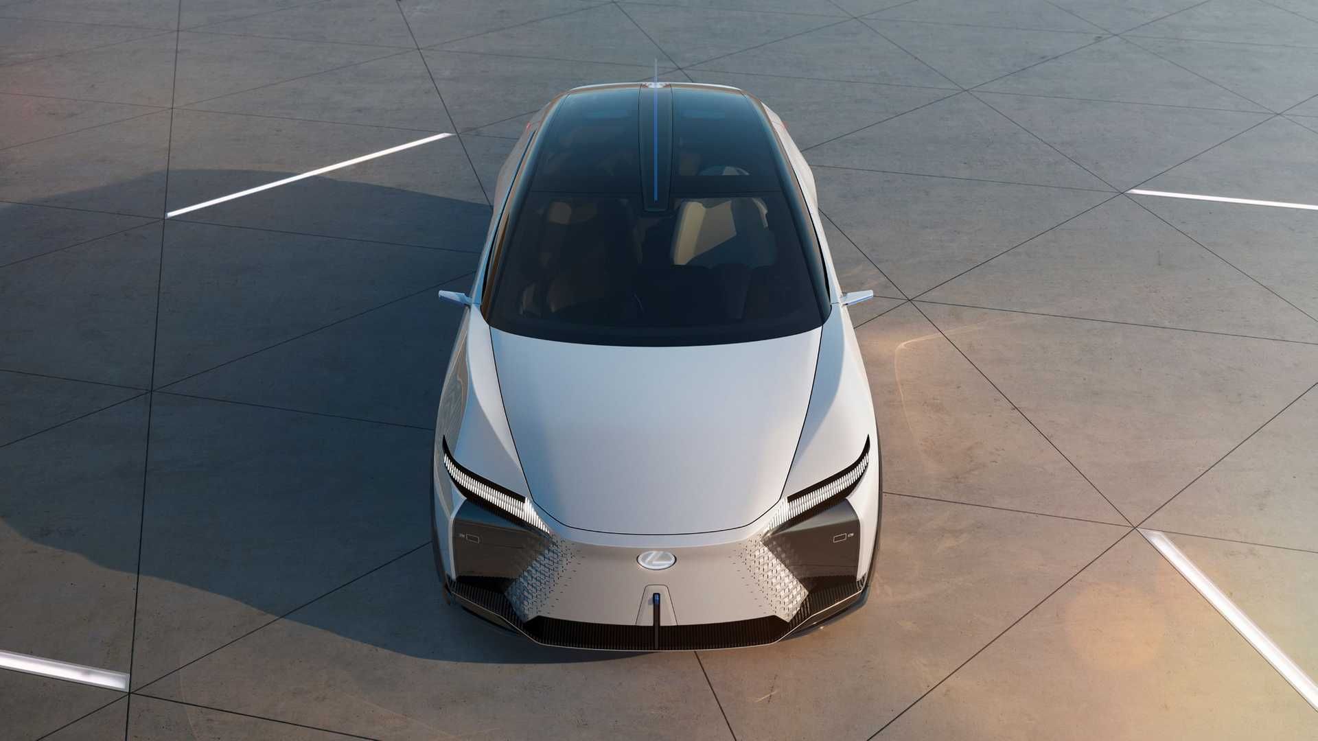 نمای بالا خودروی مفهومی و برقی لکسوس / Lexus LF-Z Electrified Concept EV سفید رنگ