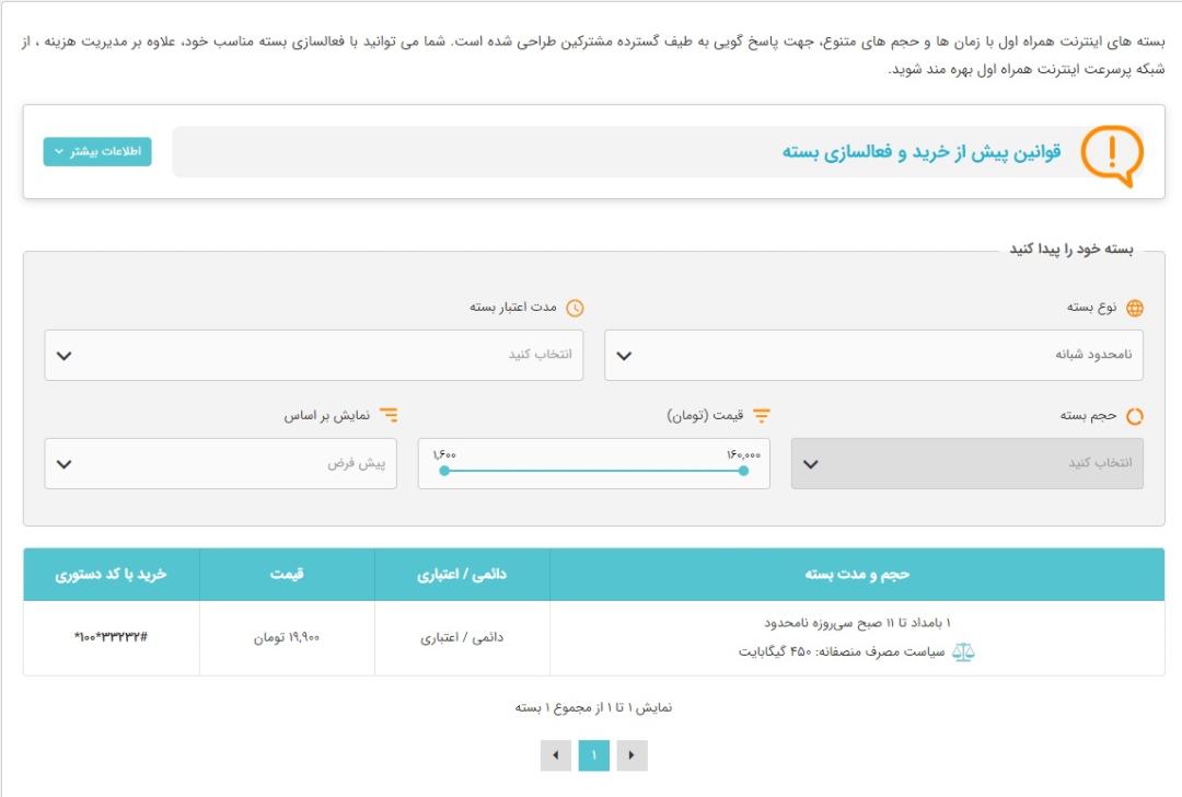 بسته های اینترنت شبانه همراه اول