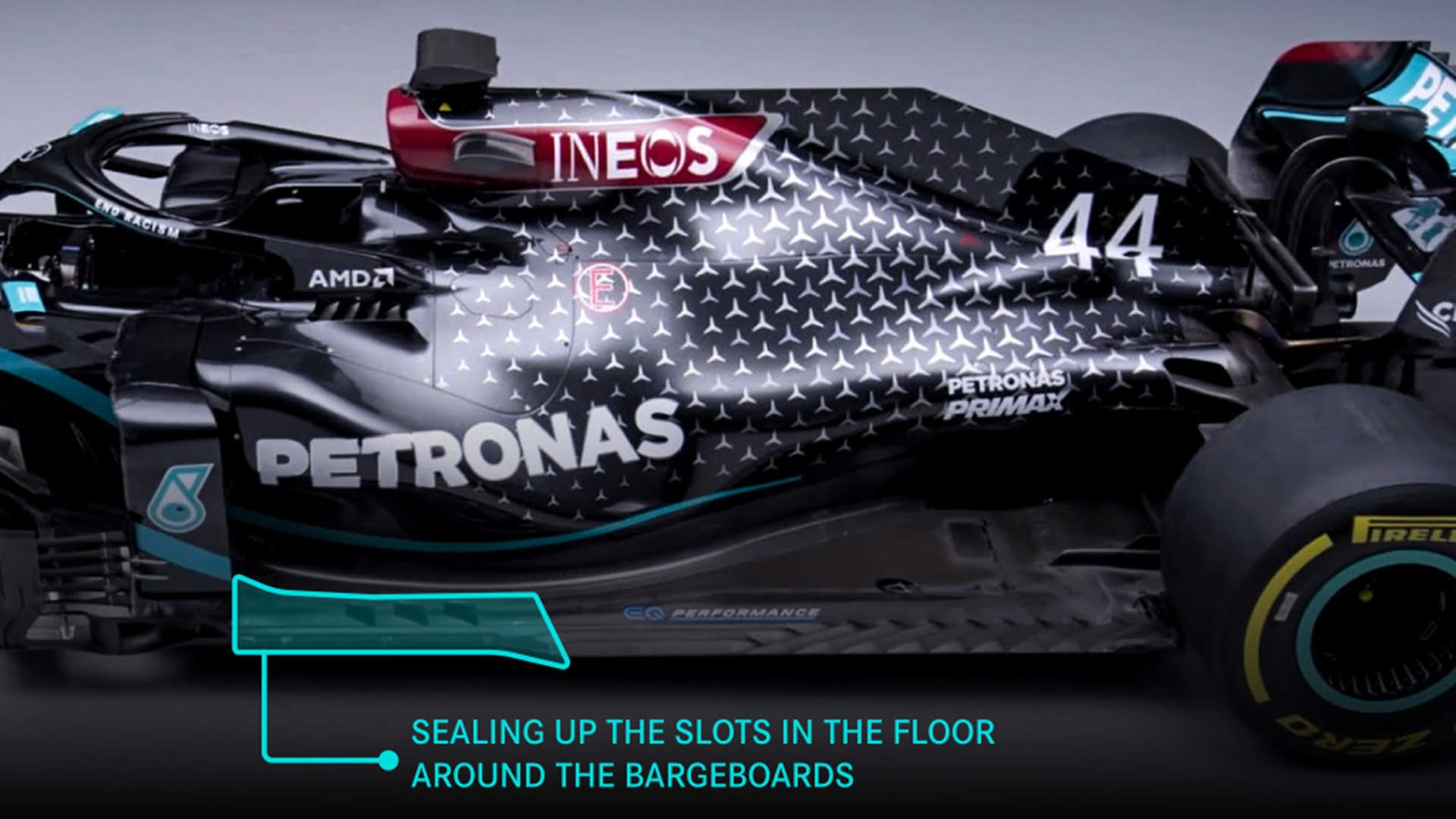 نمای جانبی خودروی تیم فرمول یک مرسدس ای ام جی پتروناس / Mercedes-AMG Petronas W12 car در فصل 2021
