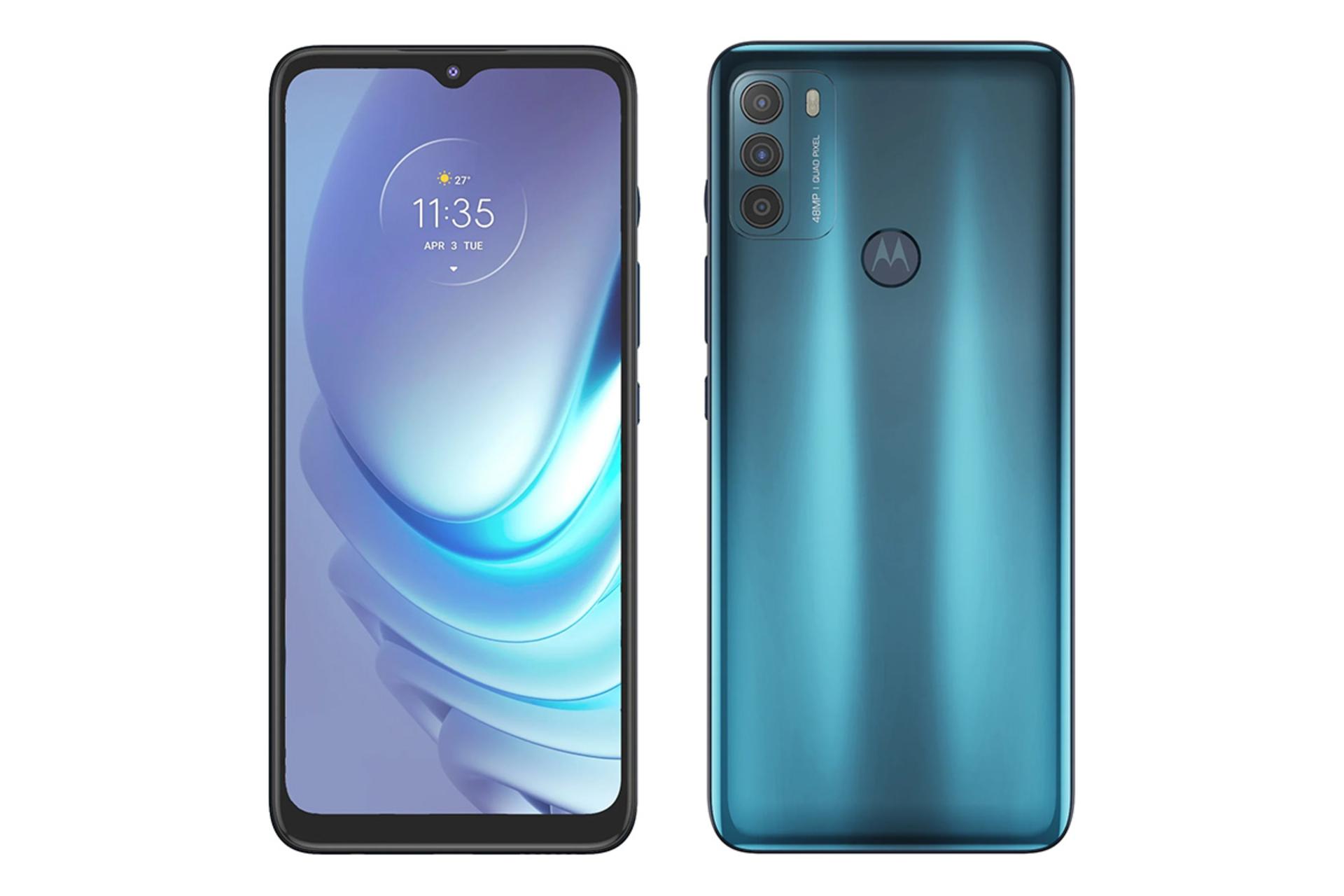 نمای پشت و جلو گوشی موتورولا Moto G50 رنگ سبز