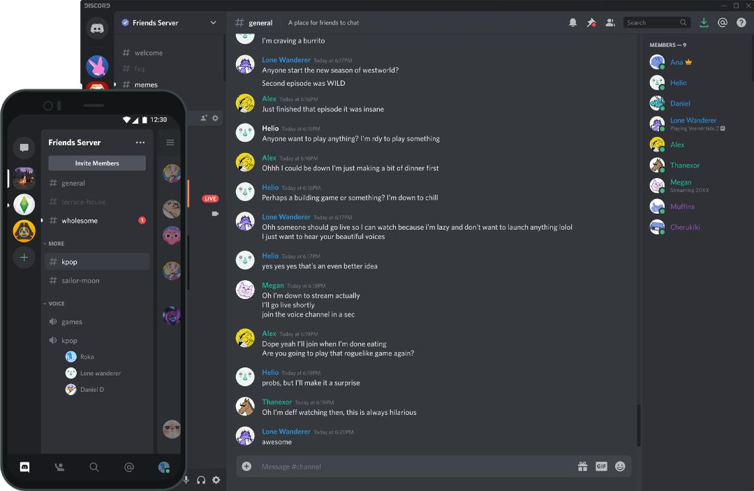 نمایی از پنجره ویندوز و نسخه موبایل اپلیکیشن دیسکورد / Discord