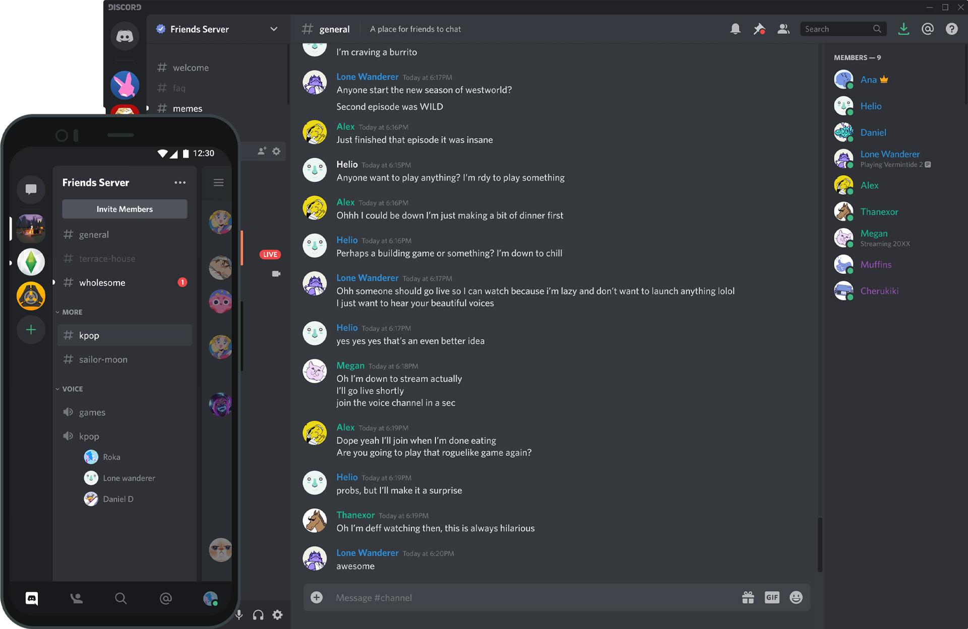 نمایی از پنجره ویندوز و نسخه موبایل اپلیکیشن دیسکورد / Discord