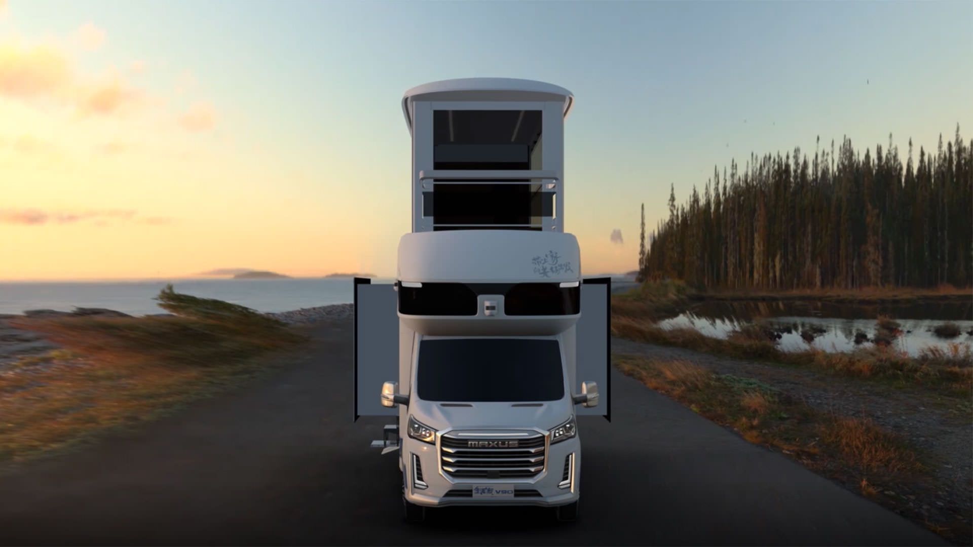 نمای جلو خانه متحرک هوشمند سایک ماکسوس / SAIC Maxus Life Home V90 Villa Edition 