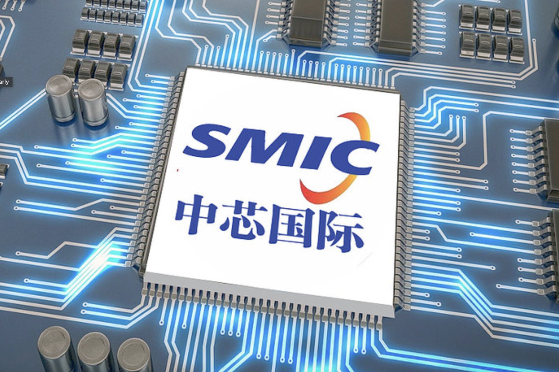 لوگو SMIC به زبان انگلیسی و چینی روی تراشه داخل مادربرد طرح گرافیکی