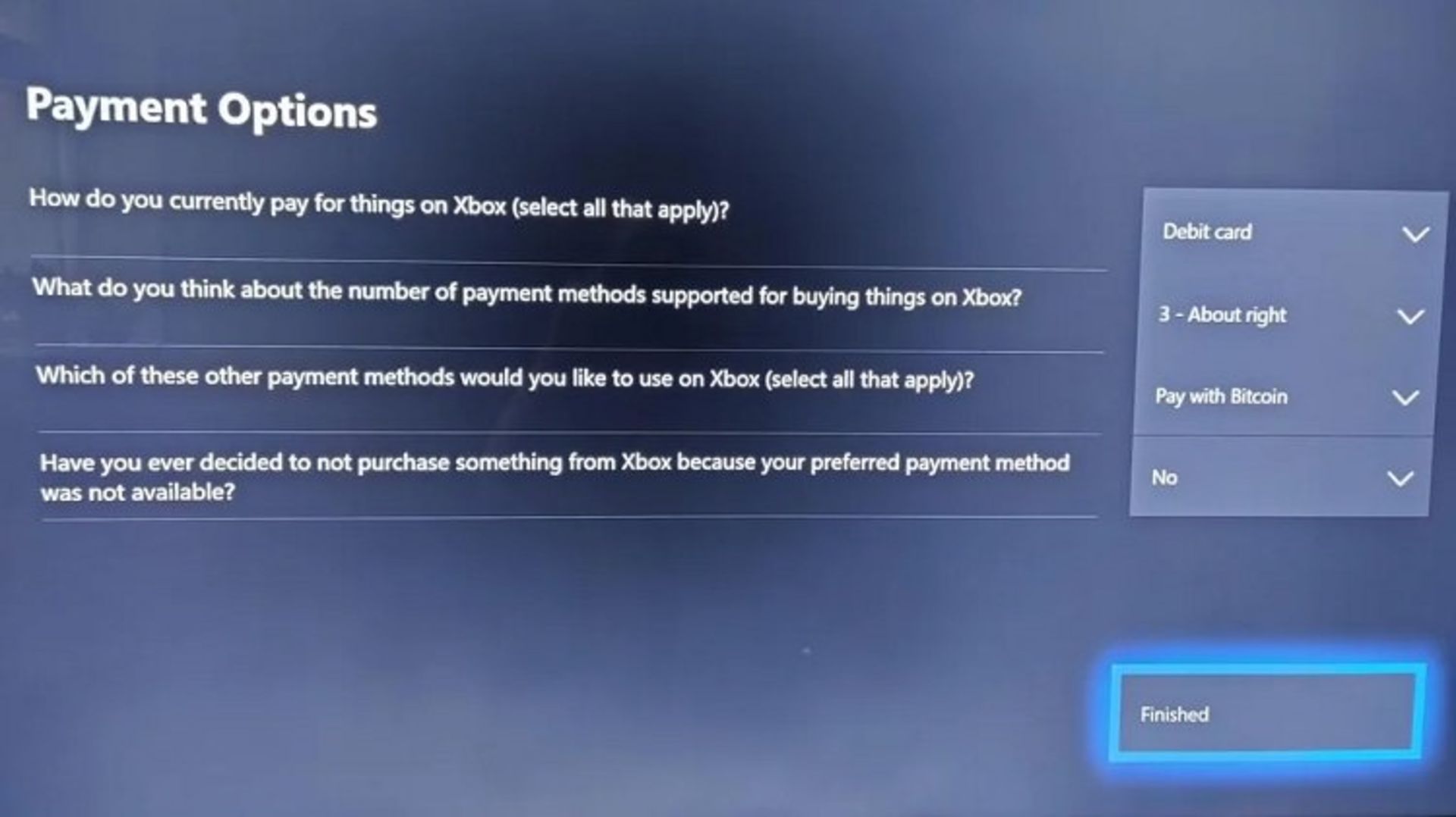پرسشنامه پرداخت با بیت کوین در ایکس باکس