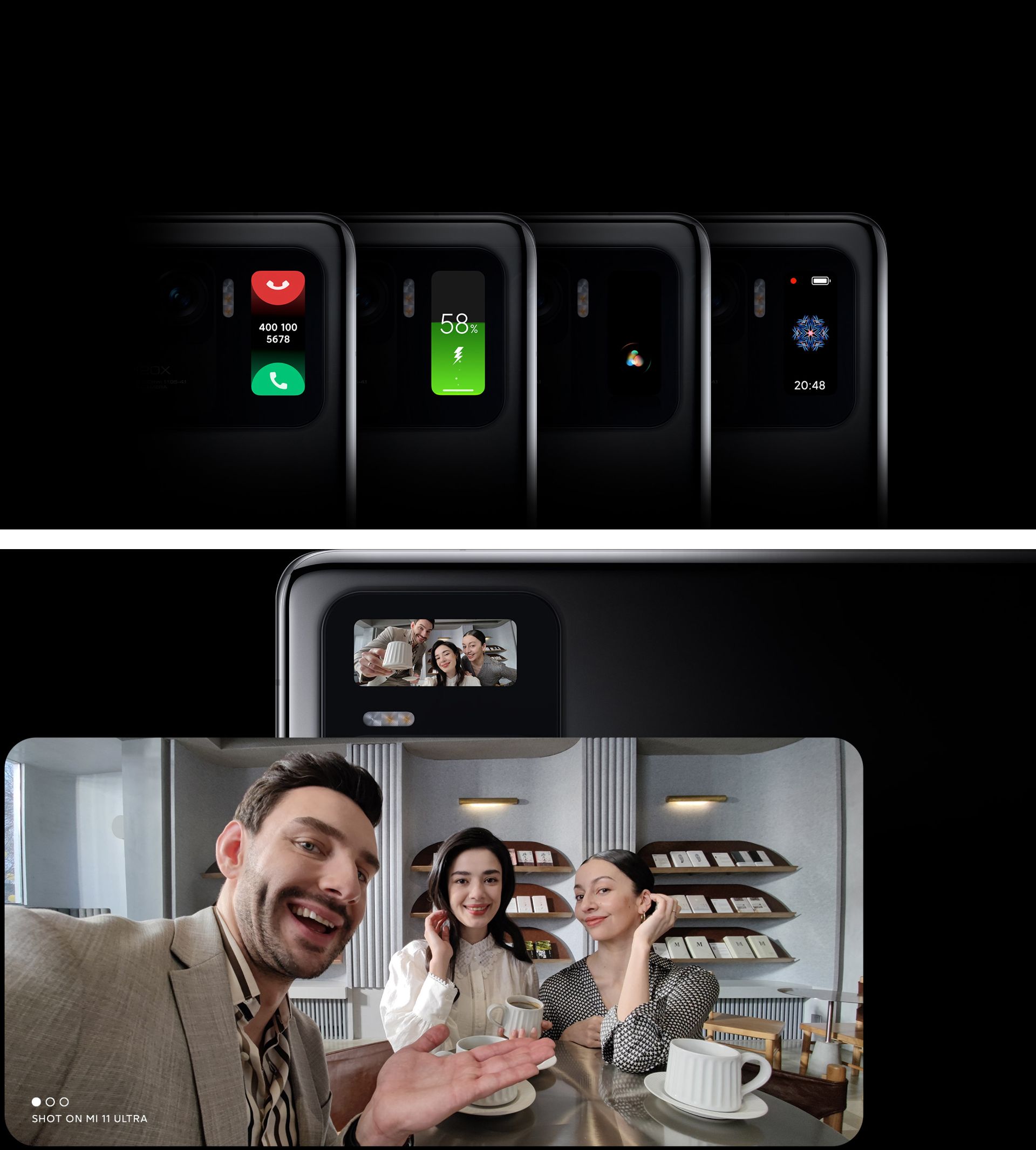 نمونه کاربرد نمایشگر پشتی برآمدگی دوربین گوشی می 11 اولترا شیائومی