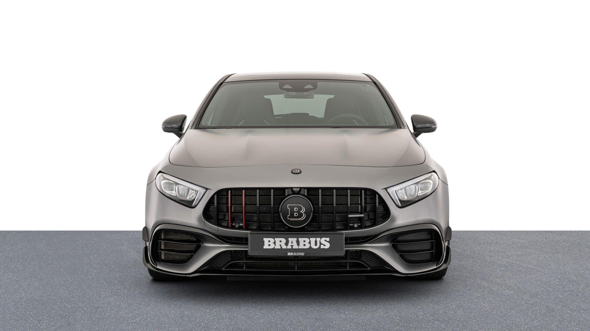 نمای جلو مرسدس آ ام گ تیونینگ برابوس / Brabus Mercedes-AMG A45 S نقره ای رنگ