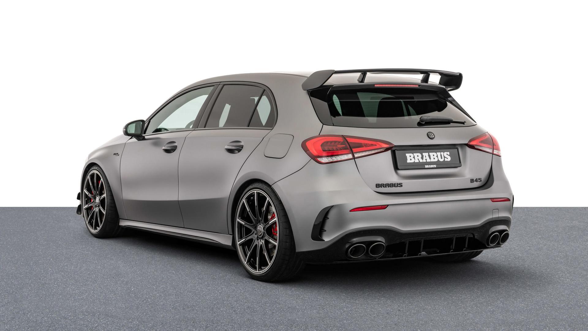 نمای عقب مرسدس آ ام گ تیونینگ برابوس / Brabus Mercedes-AMG A45 S نقره ای رنگ