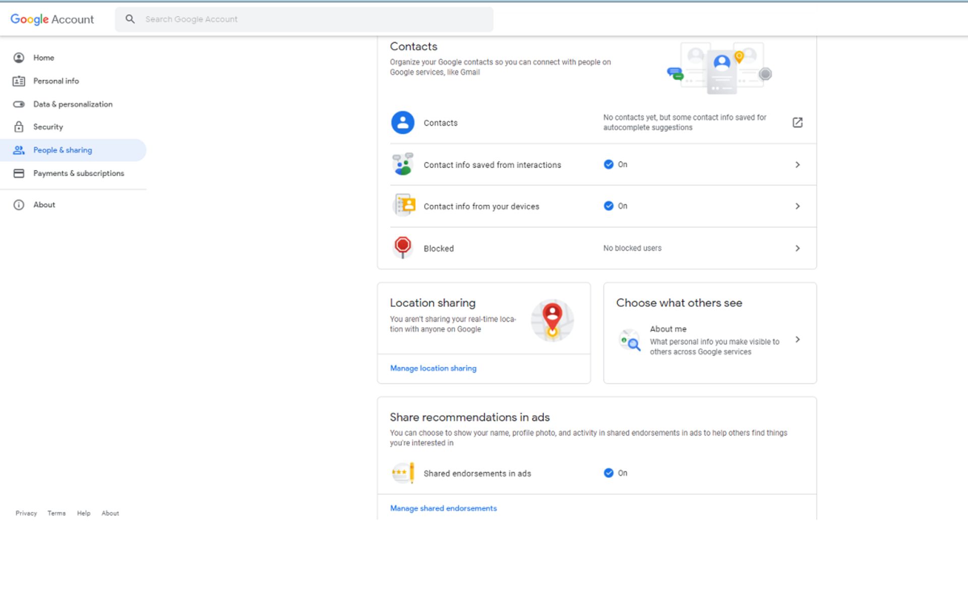 مدیریت داده‌های شخصی در حساب گوگل