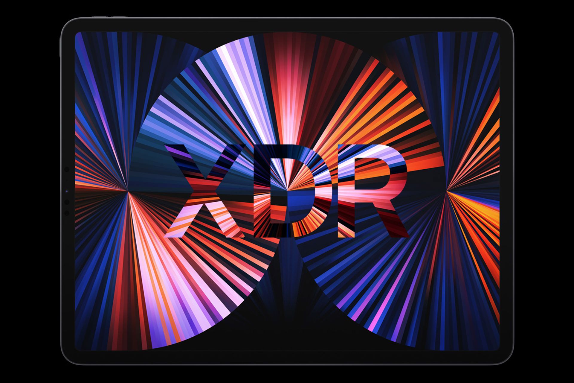 نمای جلو نمایشگر آیپد پرو 2021 مدل 12.9 اینچ در حالت افقی صفحه نمایش XDR