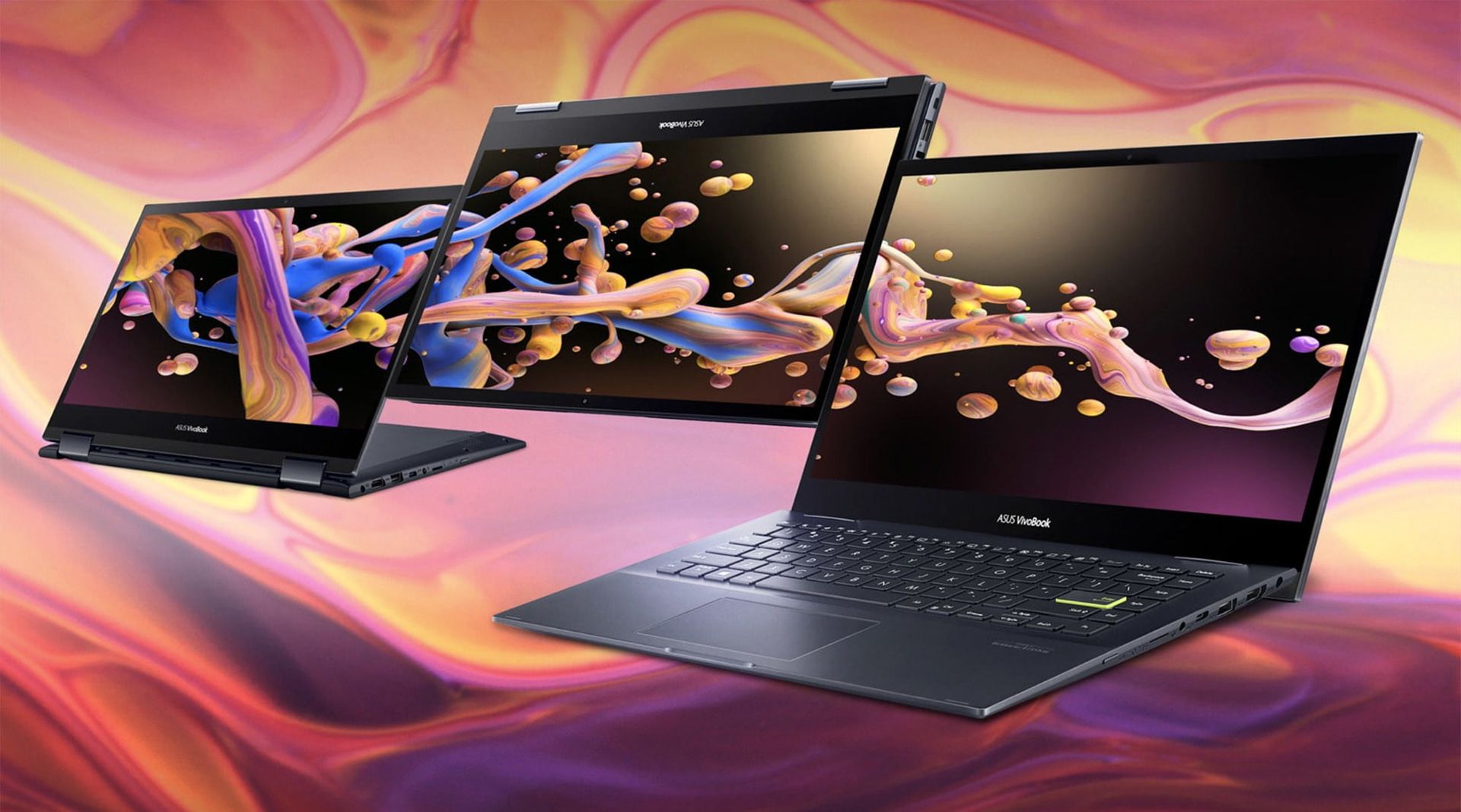 لپ تاپ ایسوس VivoBook Flip 14 از نمای جلو در حالت لپ تاپ و تبلت