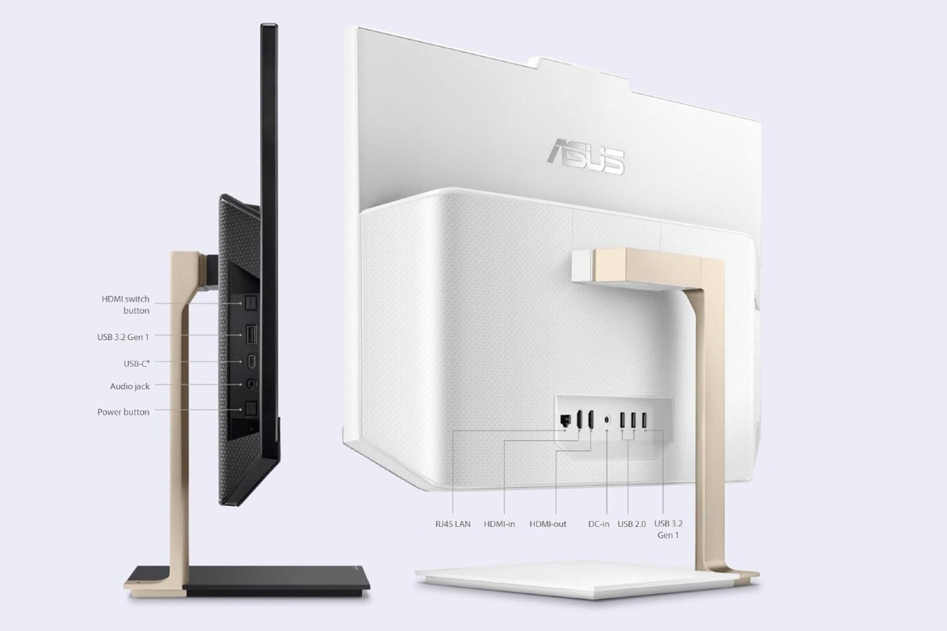 پورت های آل این وان ایسوس Zen AIO 24 نمای پشت و نیم رخ