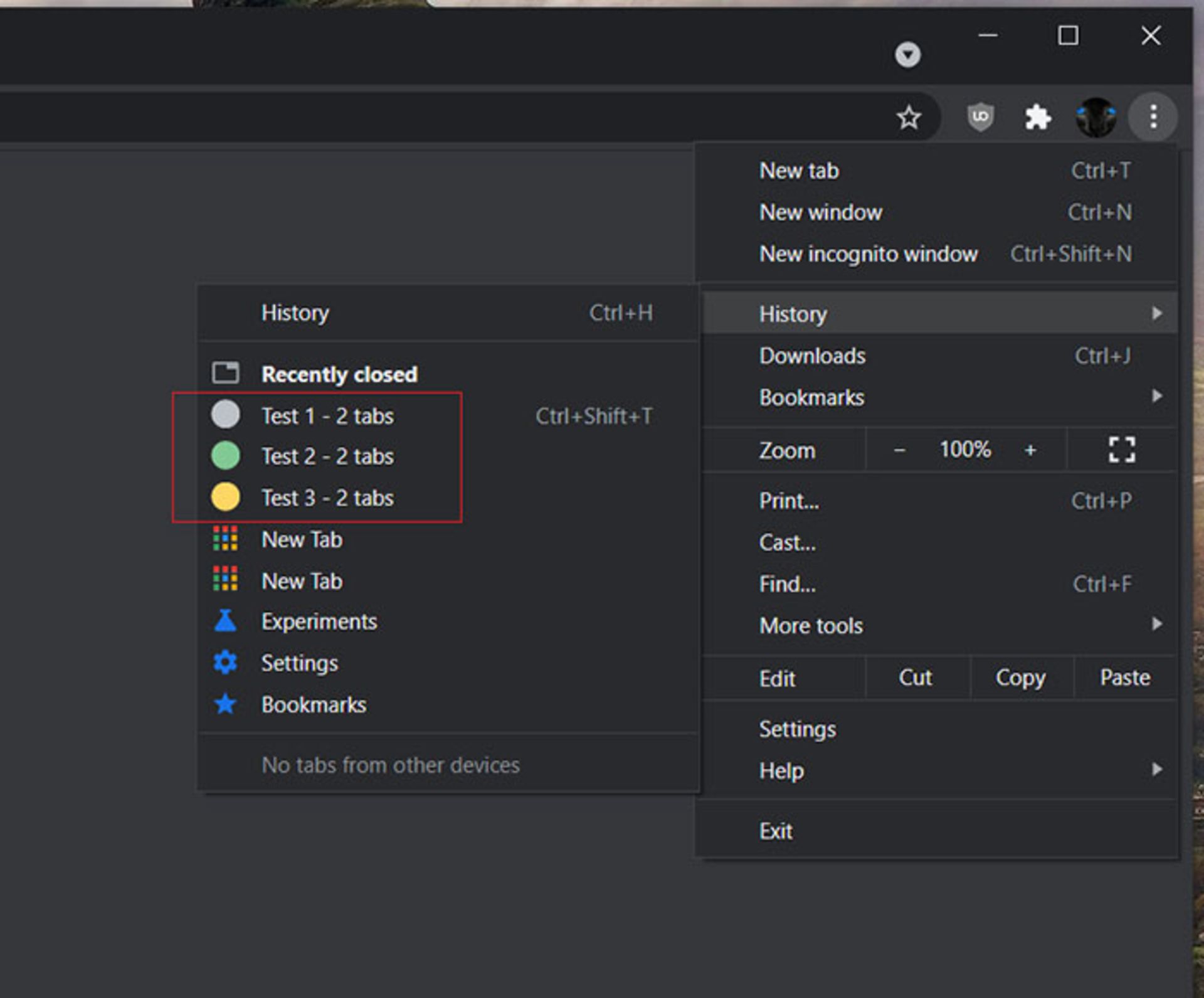 تب گروهی در هیستوری کروم