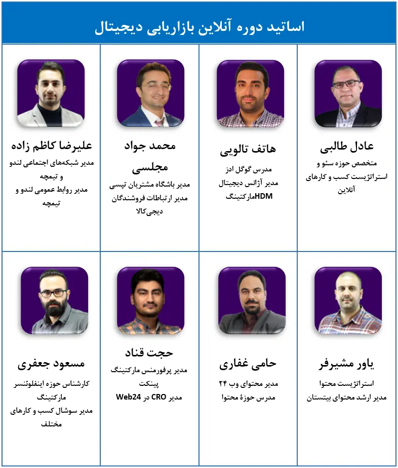 اساتید دوره آنلاین بازاریابی دیجیتال