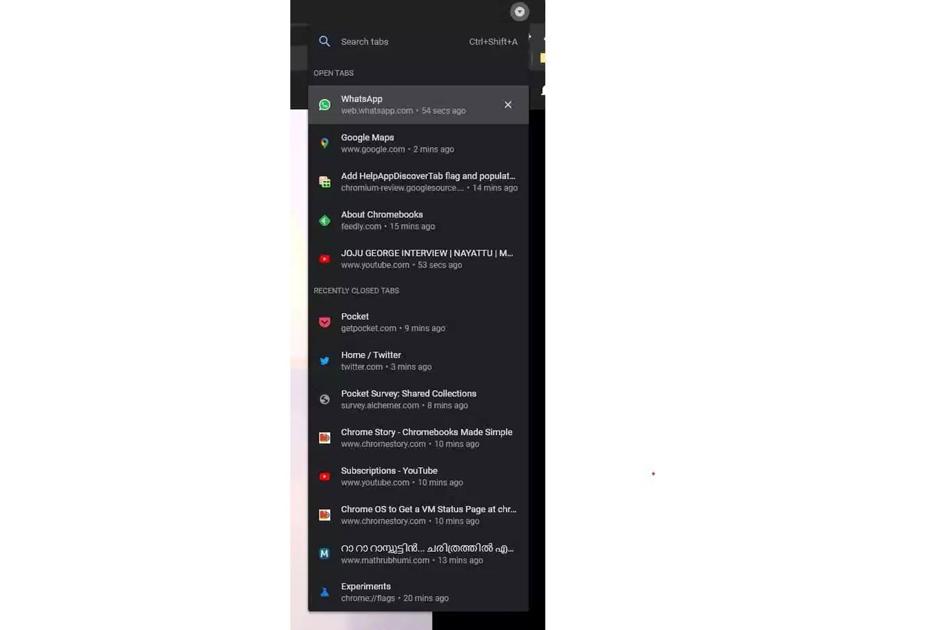 منوی کشویی جدید گزینه Tab Search در نسخه آزمایشی گوگل کروم