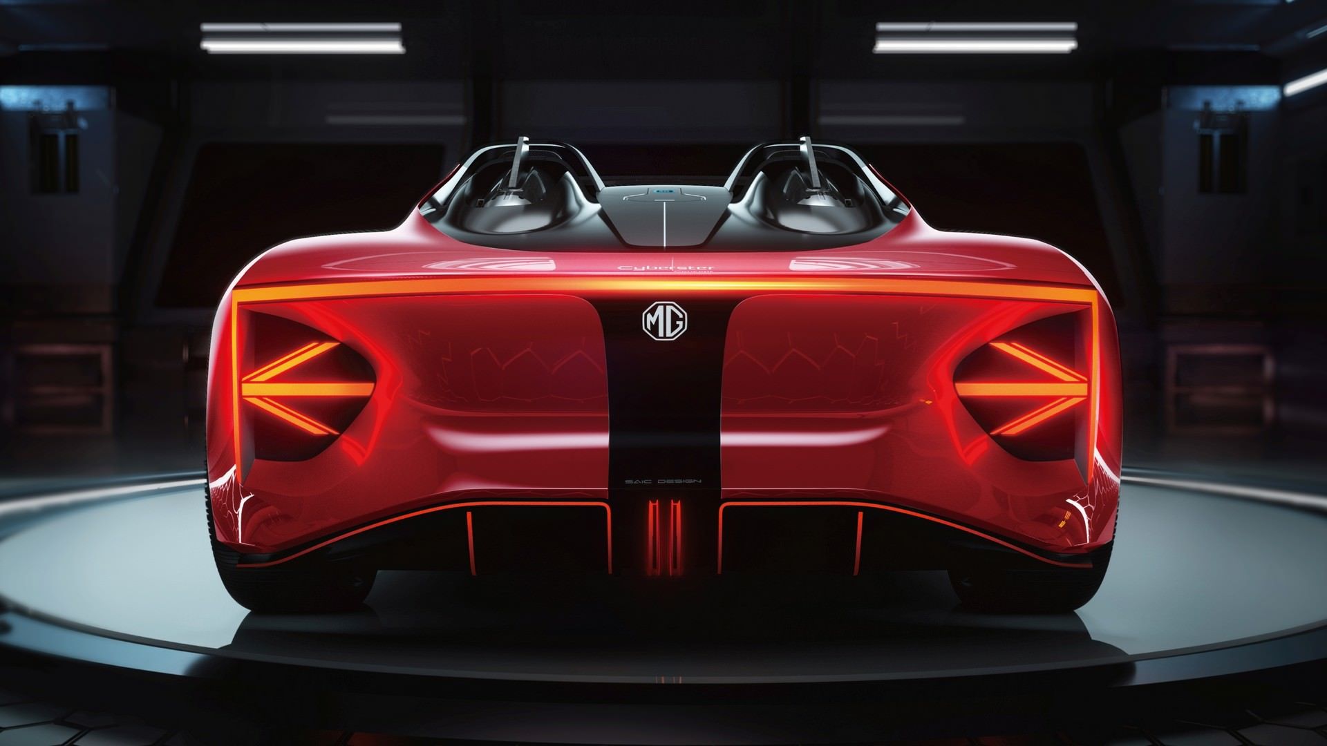 نمای عقب خودروی مفهومی  و برقی ام جی سایبرستر / MG Cyberster Concept قرمز رنگ