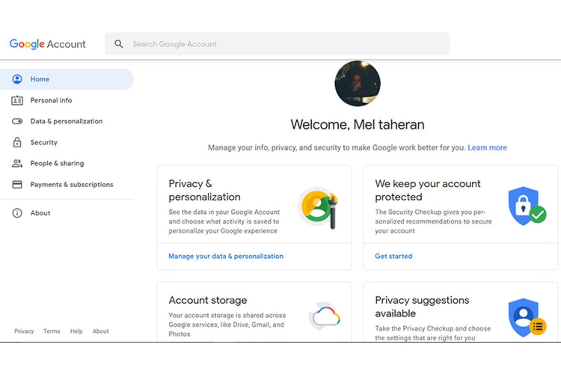 مدیریت داده‌های شخصی در حساب گوگل