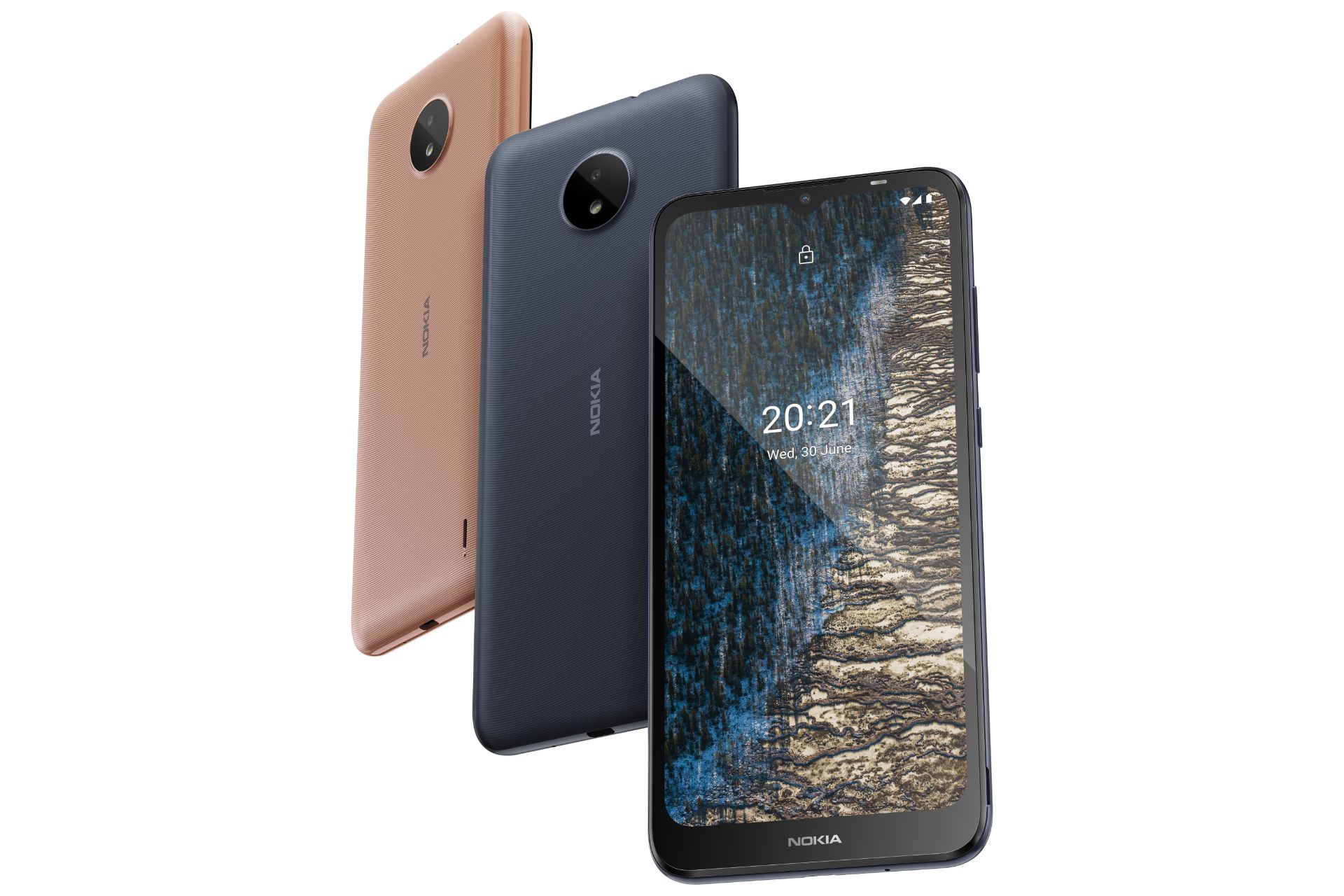گوشی نوکیا C20 از نمای پشت و جلو در دو رنگ