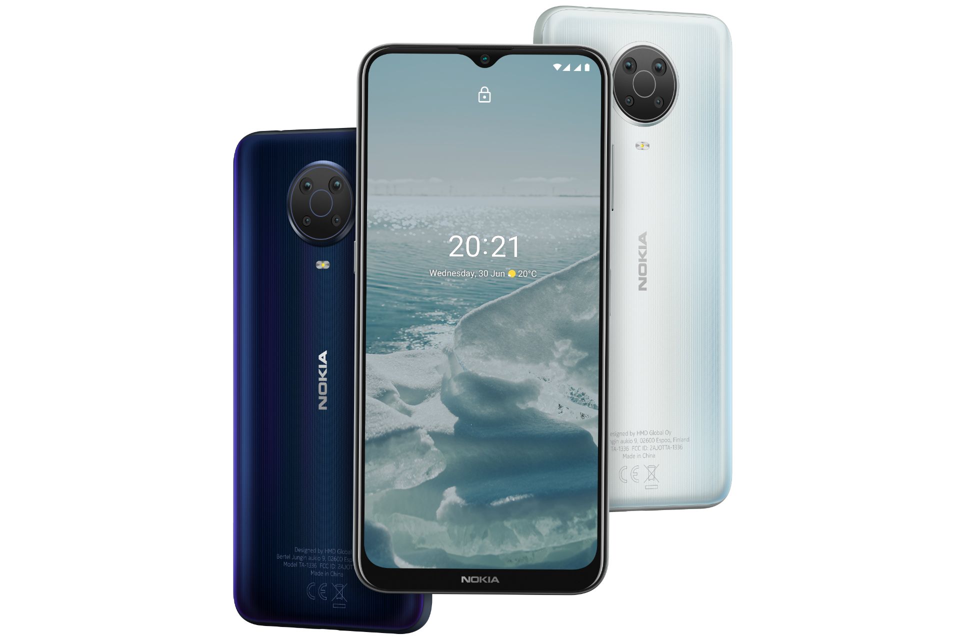 گوشی نوکیا G20 از نمای پشت و جلو در دو رنگ