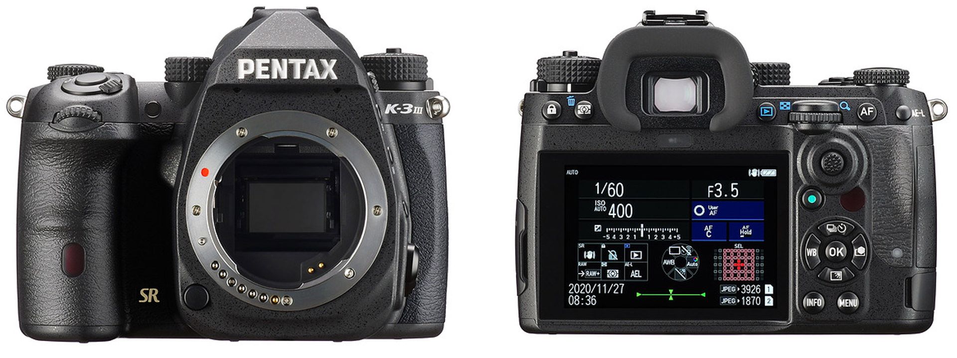 نمای جلو و پشت دوربین پنتاکس K-3 III ریکو