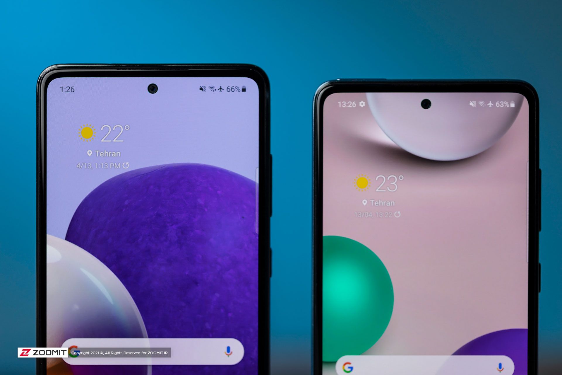 حاشیه بالای صفحه نمایش و حفره دوربین سلفی گوشی گلکسی A72 و گلکسی A52 سامسونگ