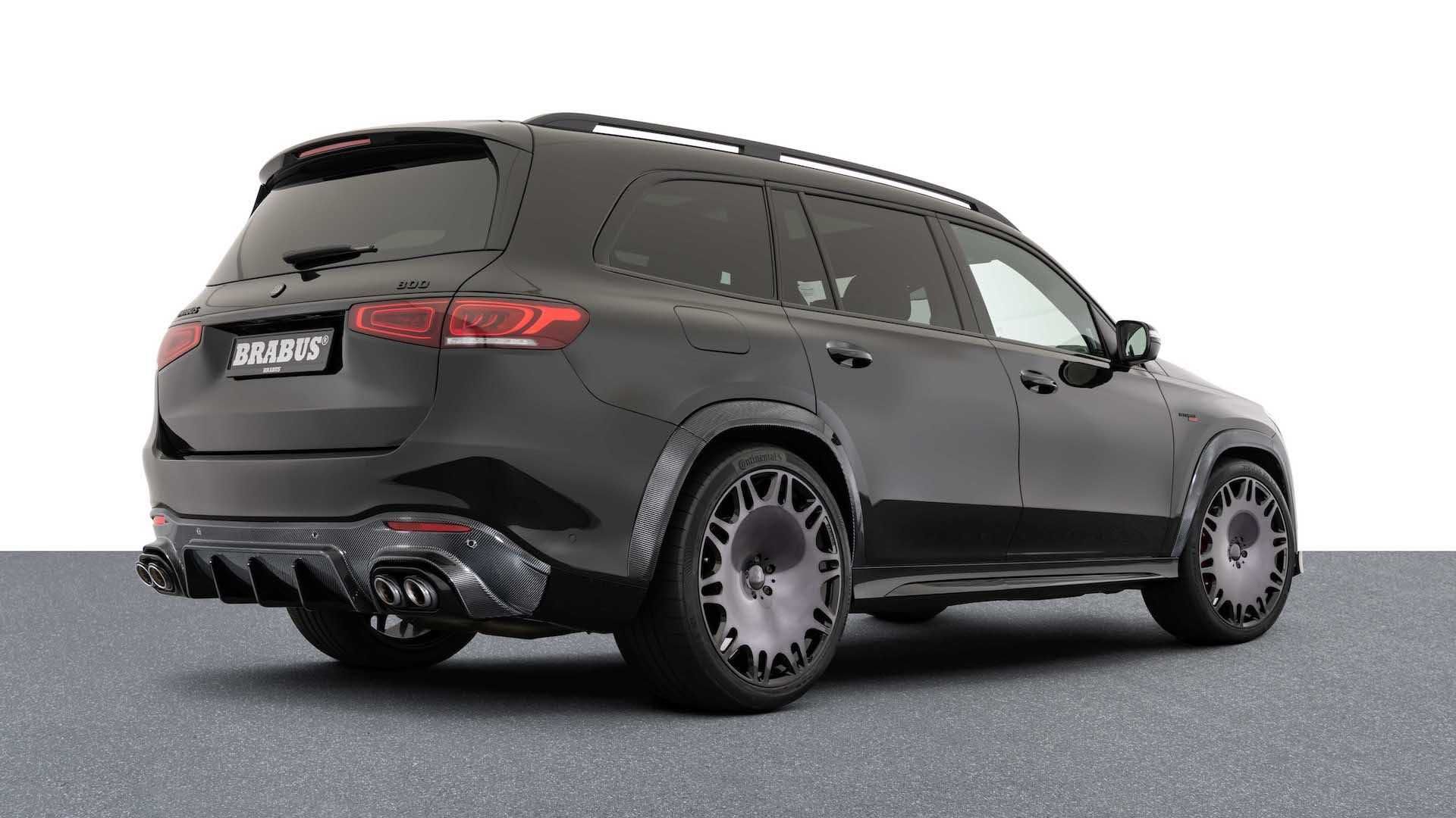 نمای سه چهارم عقب شاسی بلند برابوس مرسدس آ ام گ جی ال اس 63 / Brabus Mercedes-AMG GLS 63 مشکی رنگ