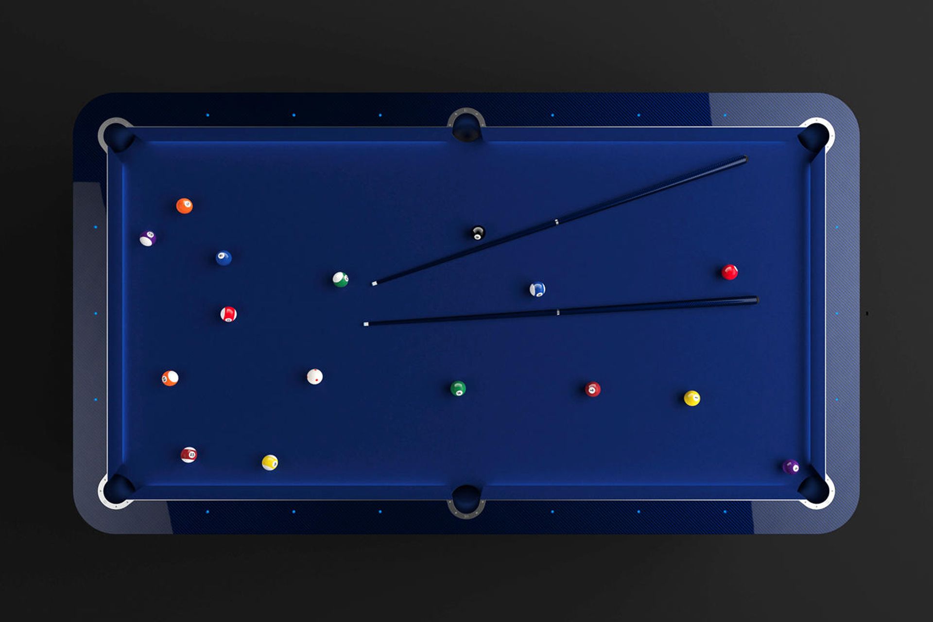 نمای بالا میز بیلیارد بوگاتی / Bugatti چوب و توپ رنگ آبی