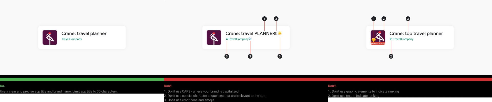 نمونه ای از قوانین جدید پلی استور برای عنوان و آیکون اپلیکیشن ها