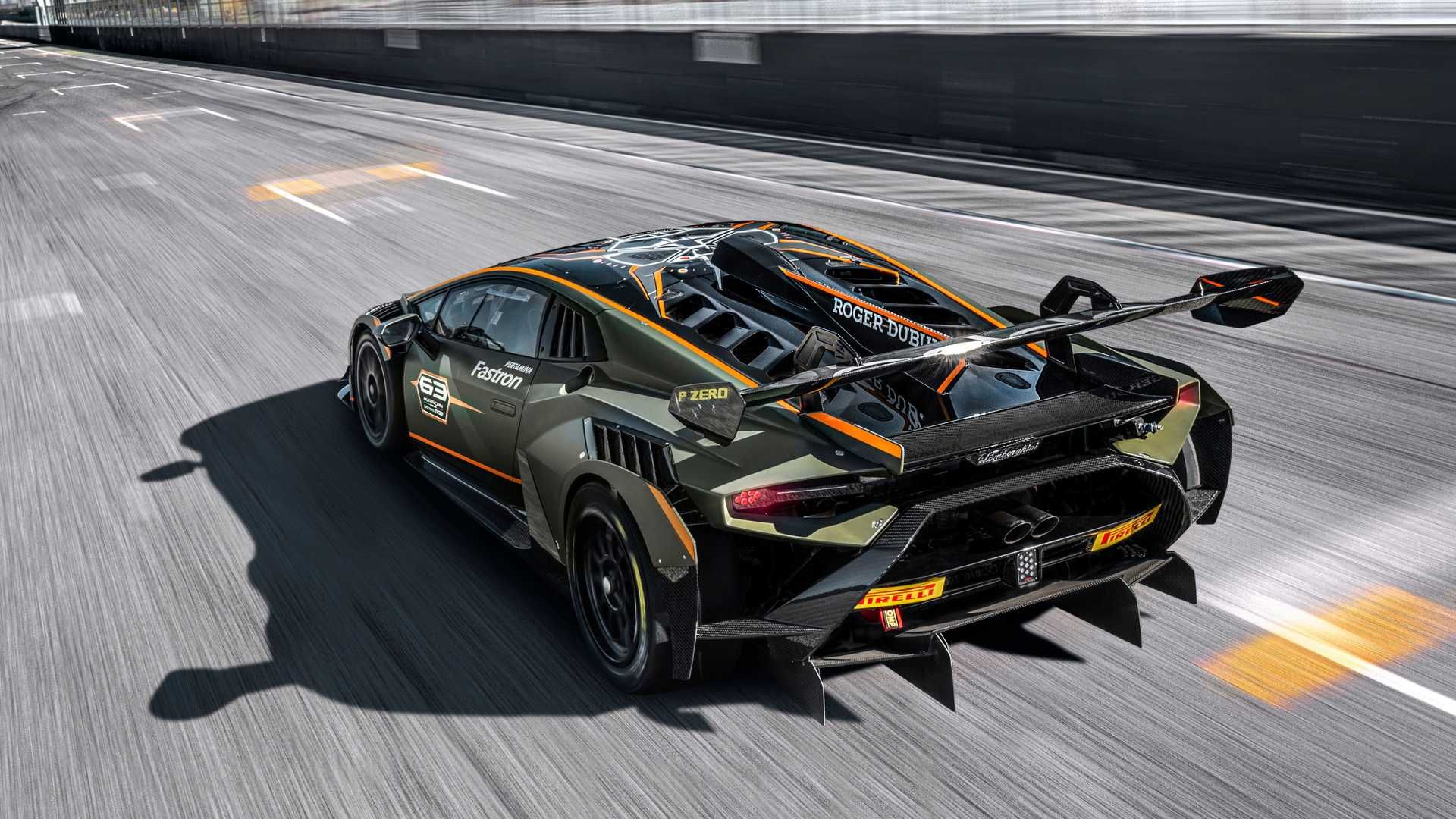 نمای بالا عقب سوپراسپرت لامبورگینی هوراکان سوپر تروفئو اوو2 / Lamborghini Huracan Super Trofeo EVO2 در پیست