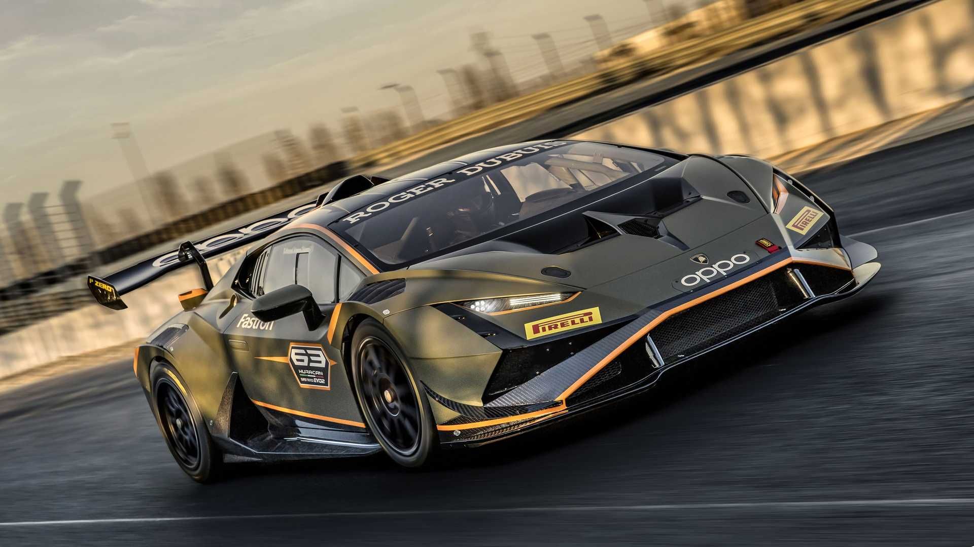نمای سه چهارم سوپراسپرت لامبورگینی هوراکان سوپر تروفئو اوو2 / Lamborghini Huracan Super Trofeo EVO2 در پیست