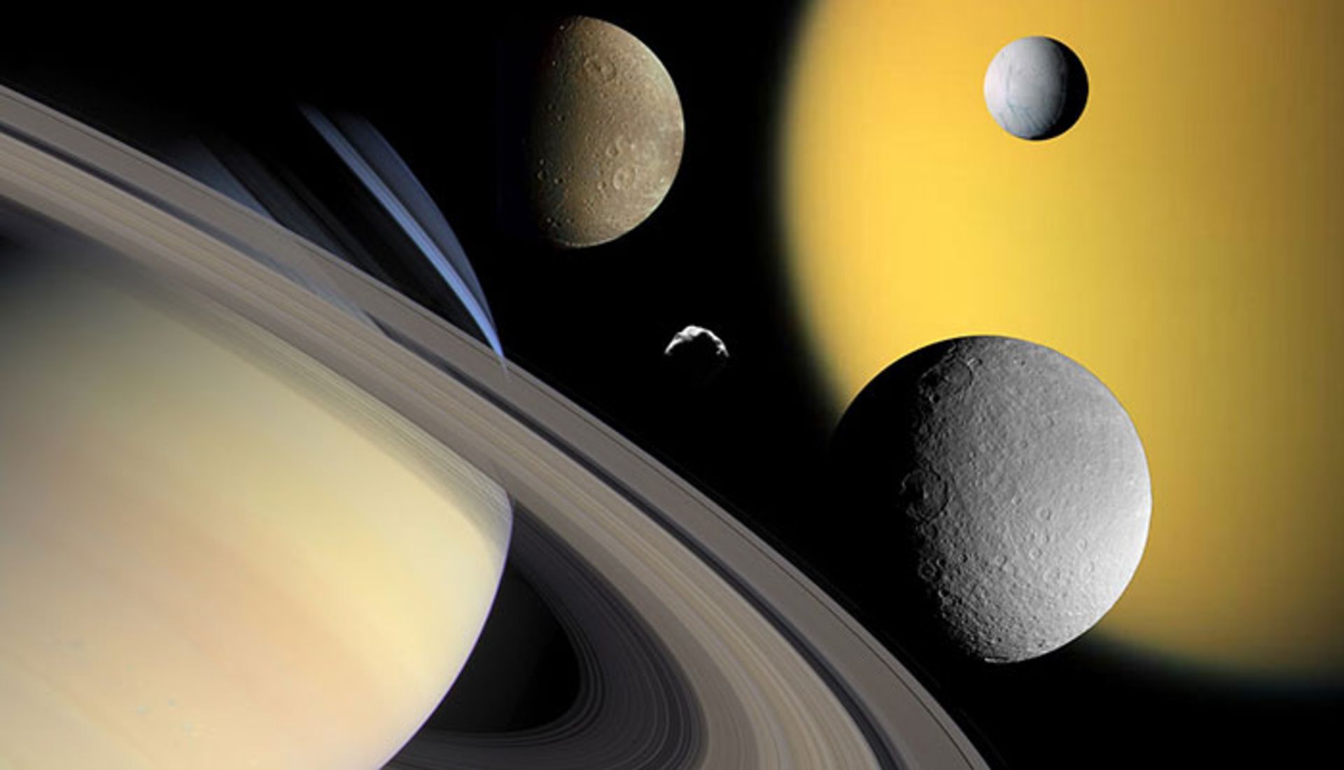 Various moons of Saturn