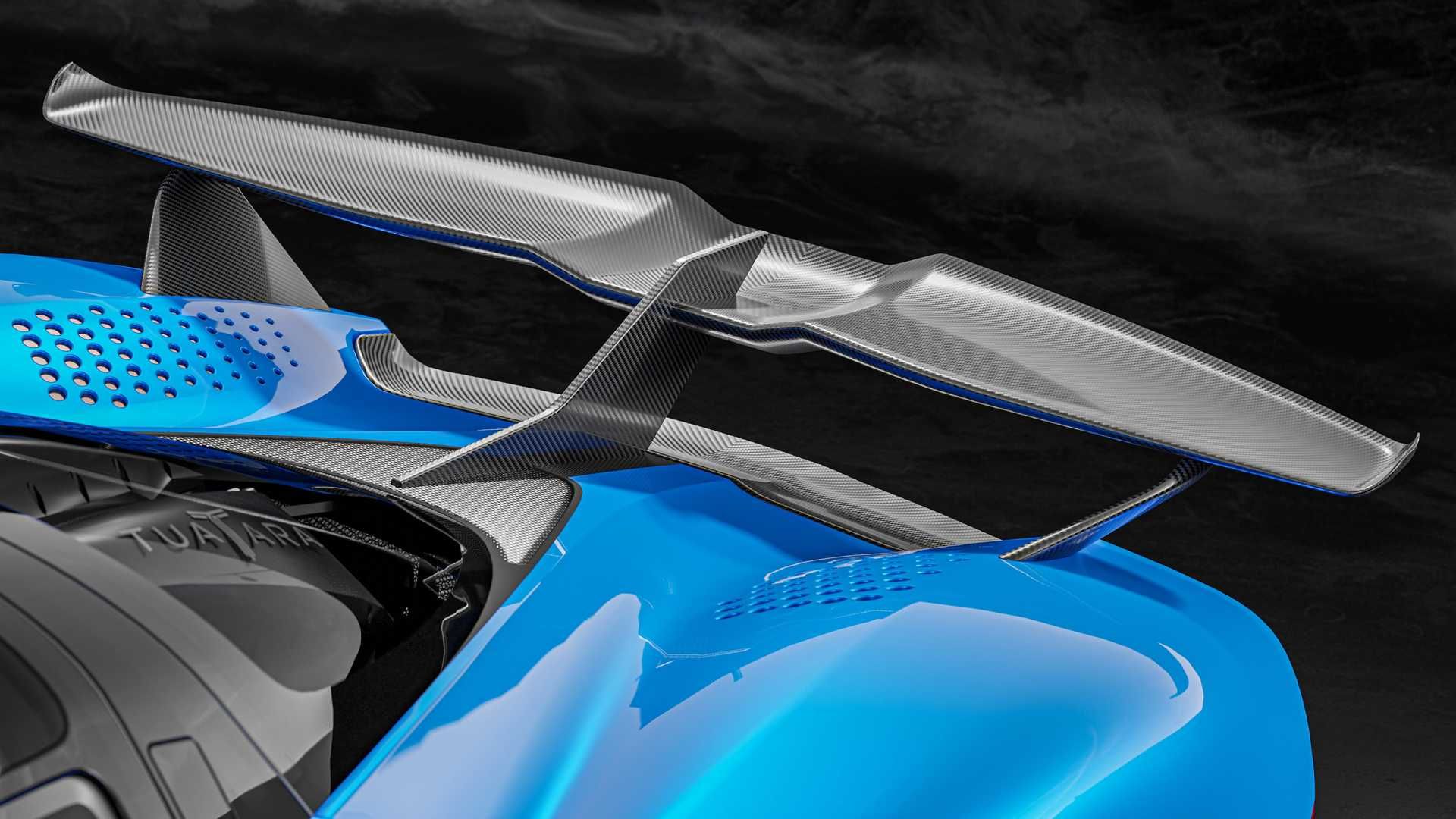 باله عقب ابرخودرو اس اس سی تواترا / SSC Tuatara hypercar آبی رنگ