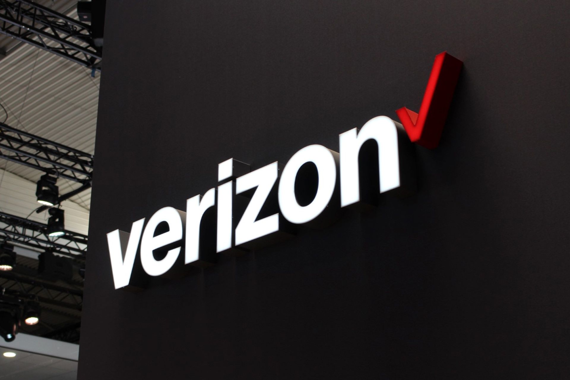 Verizon logo on the wall, close-up