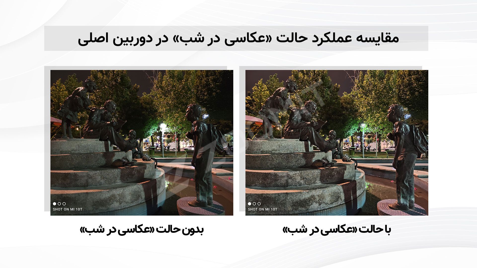 مقایسه حالت Night Mode در دوربین اصلی شیائومی می 10 تی