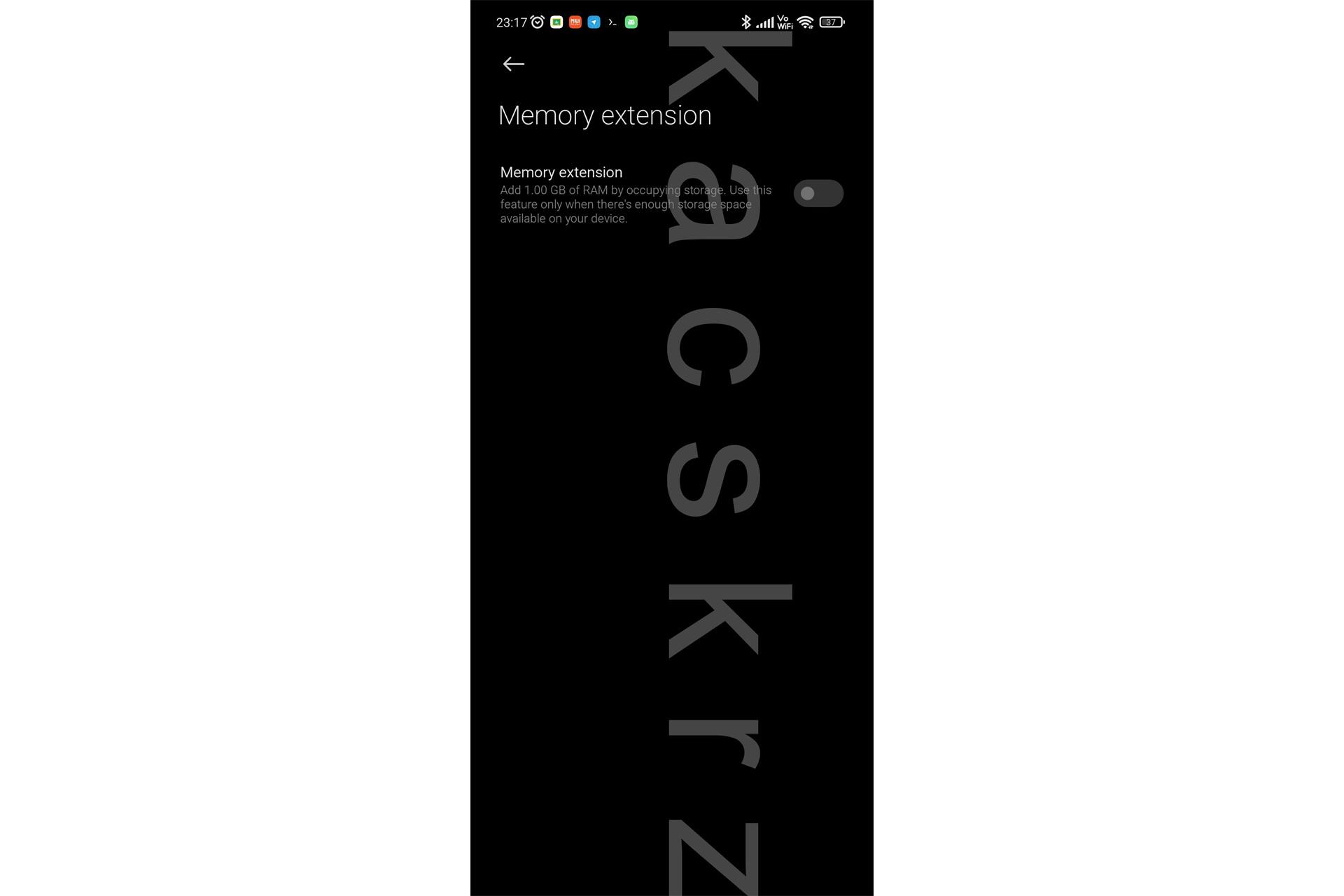 اسکرین شات قابلیت افزایش حافظه MIUI 12 در گوشی شیائومی