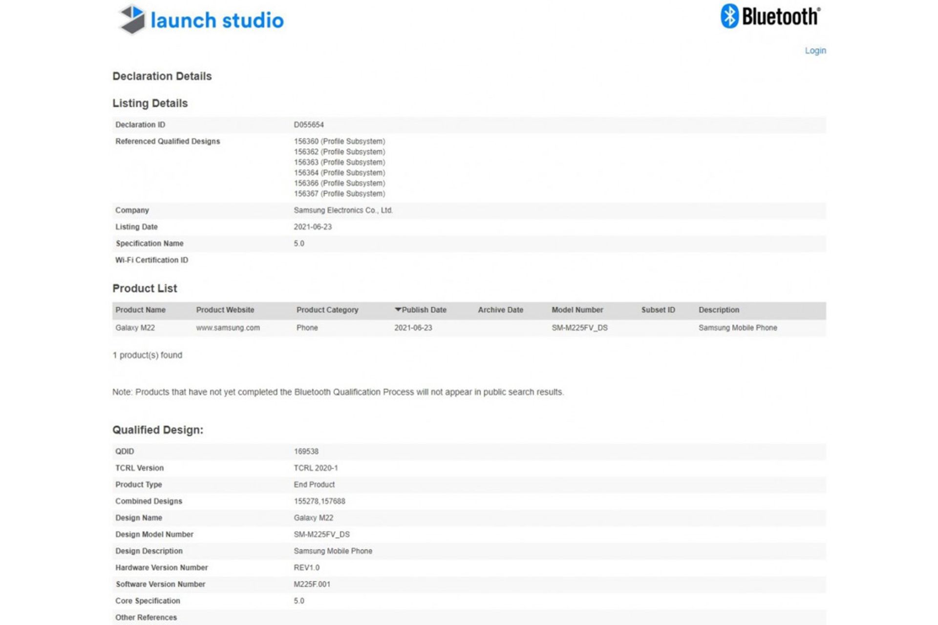 دریافت گواهینامه بلوتوث گلکسی m22