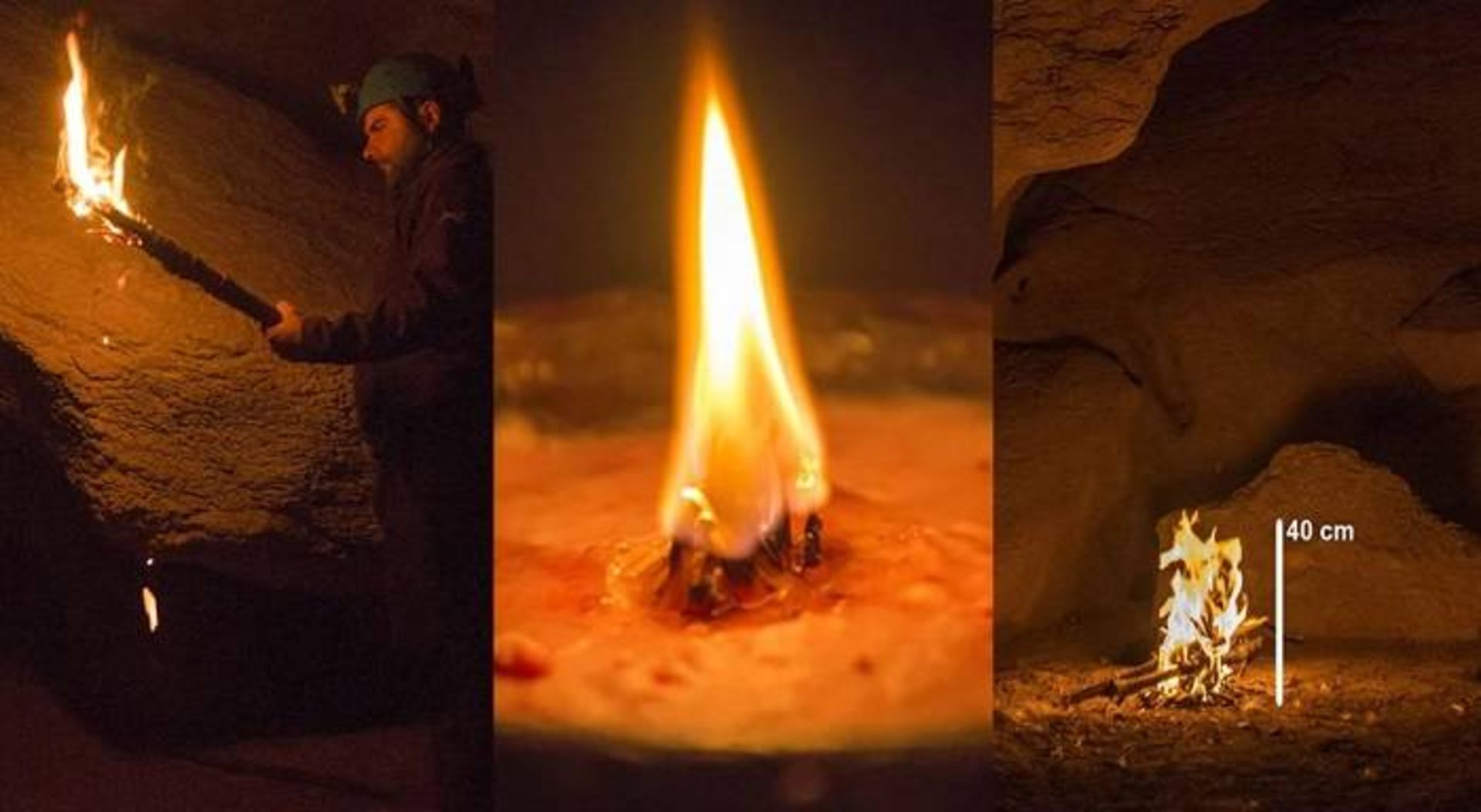 مشعل چراغ روغنی و آتش دان در غار
