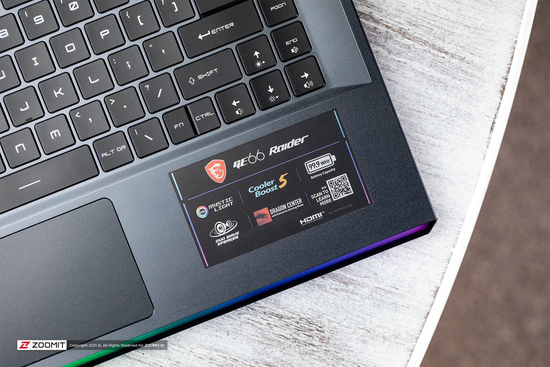 برچسب های روی لپ تاپ MSI GE66 Raider