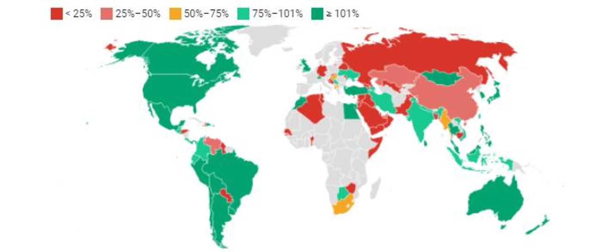 نقشه کشورهای واکسینه شده برای کرونا