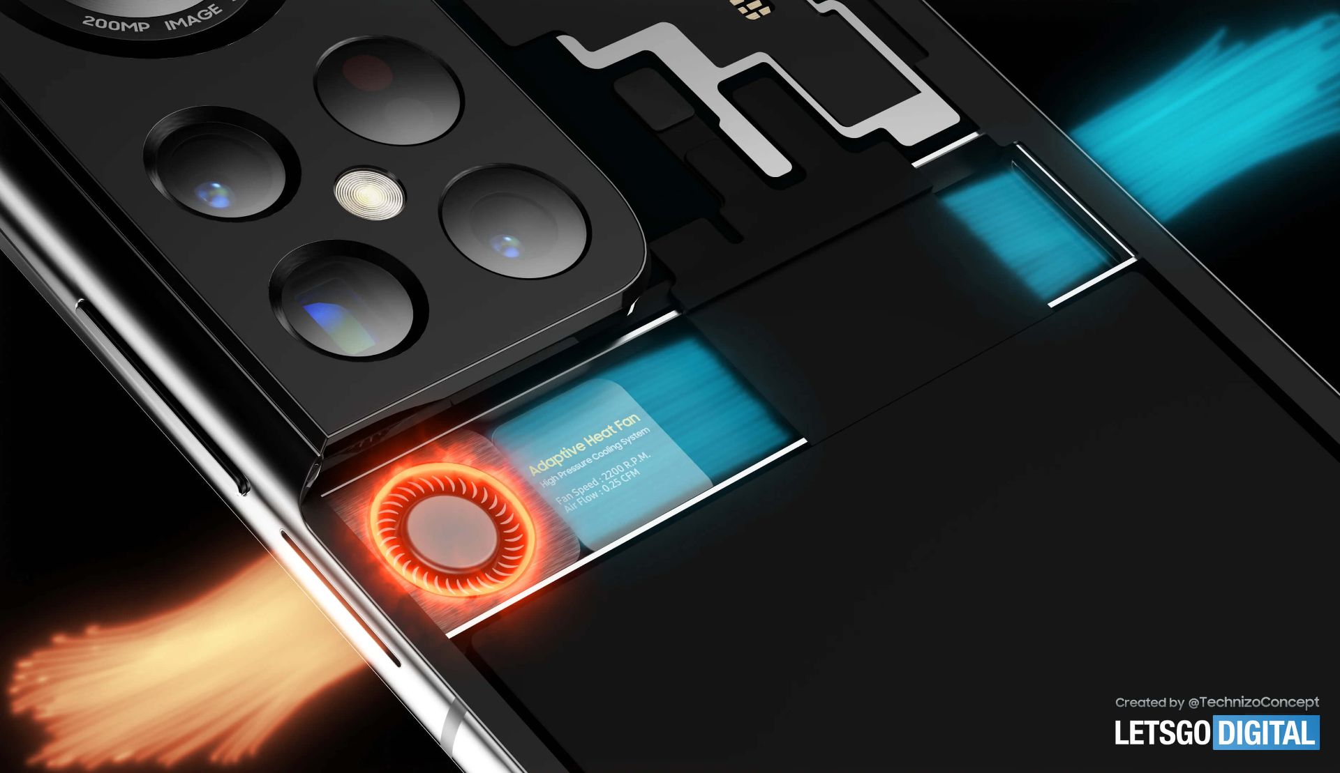 رندر مفهومی از فن خنک‌کننده‌ی گلکسی اس ۲۲ اولترا