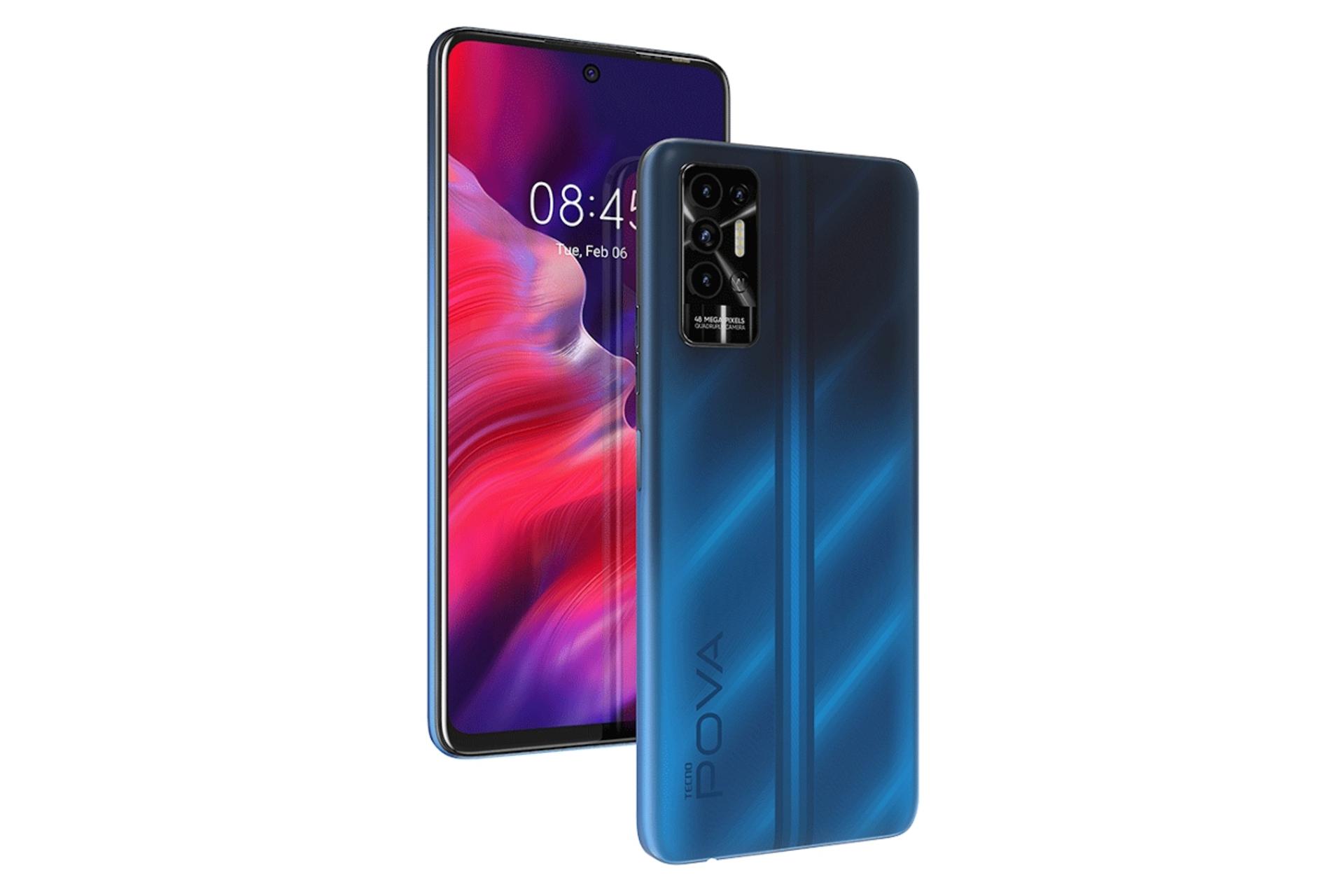 نمای کناری گوشی موبایل تکنو Tecno Pova 2 آبی