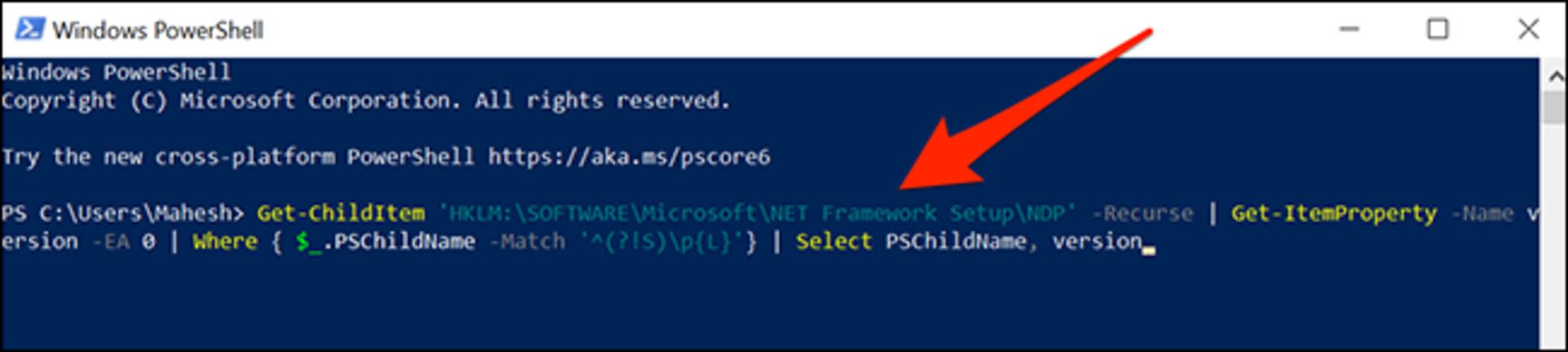 مشاهده نسخه NET Framework. با استفاده از یک دستور PowerShell 