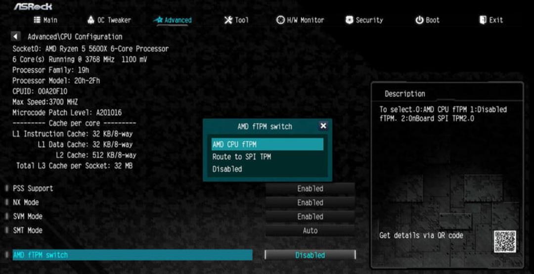تنظیمات بایوس asrock برای TPM
