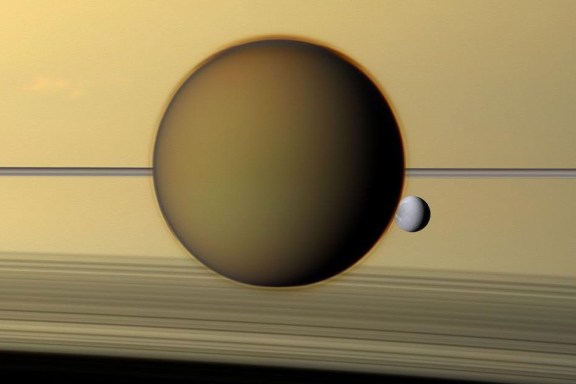 A view of Titan and Devon in front of Saturn