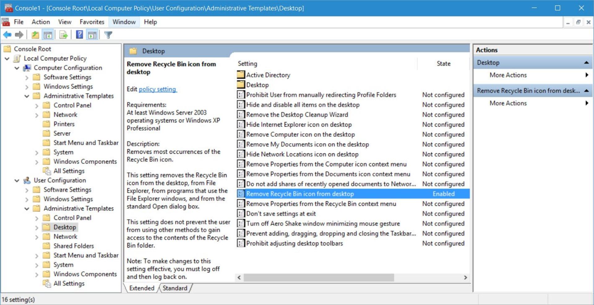 پنهان کردن آیکون سطل زباله از طریق Group Policy 