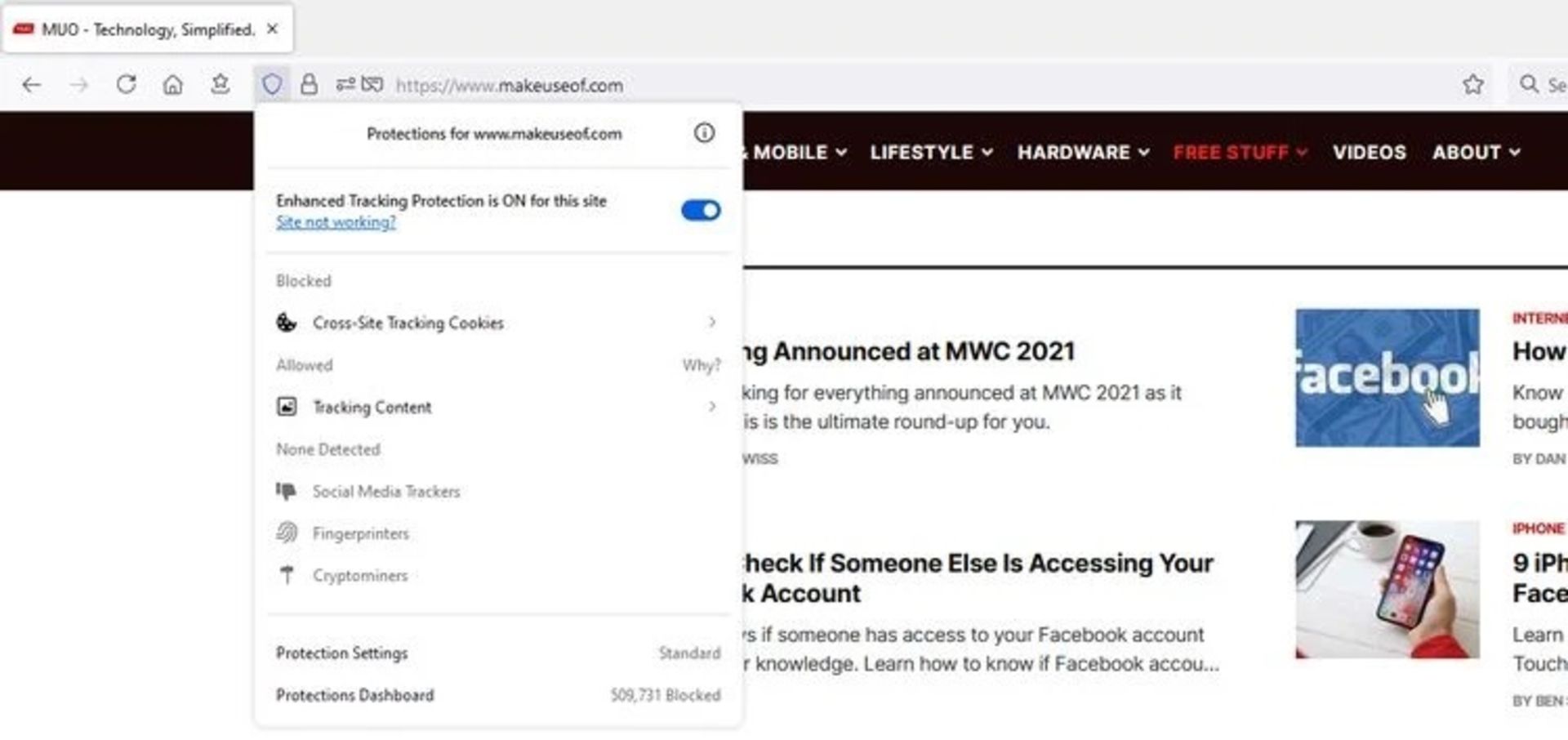 تنظیمات بخش Enhanced Tracking Protection
