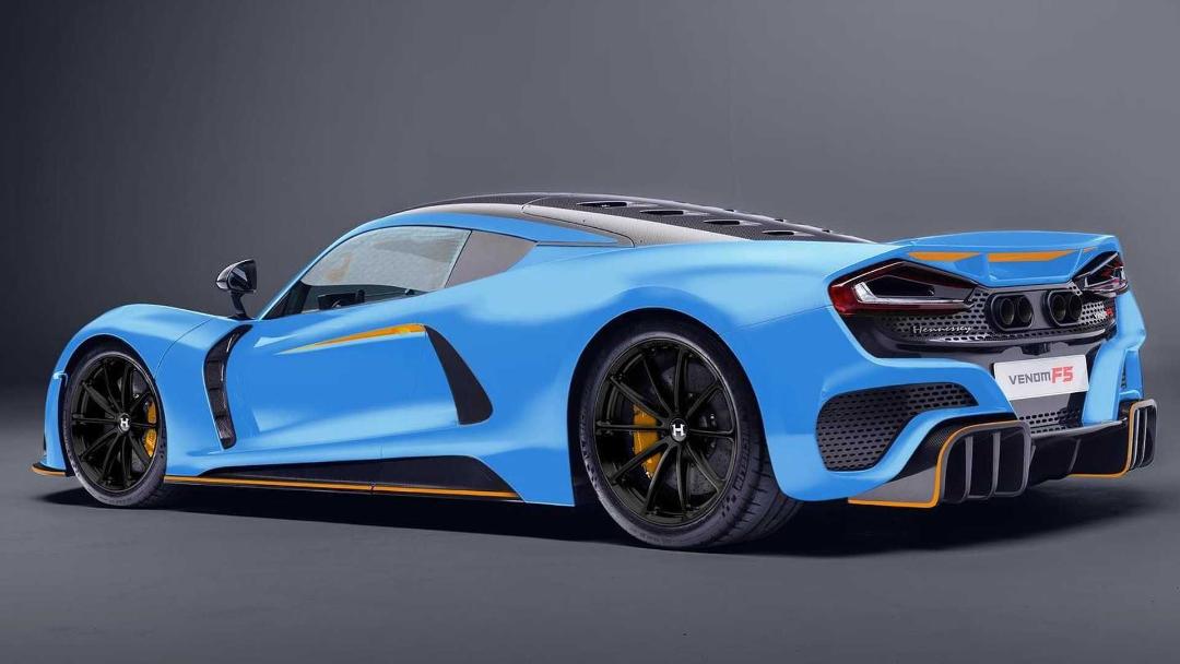 نمای سه چهارم عقب هنسی ونوم اف 5 / Hennessey Venom F5 آبی رنگ