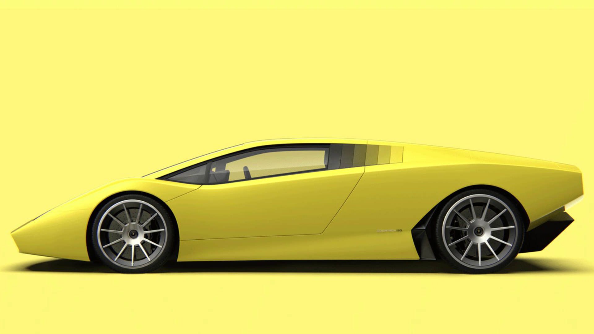 نمای جانبی لامبورگینی کانتاش 50 اماجو / Lamborghini Countach 50 Omaggio زرد رنگ