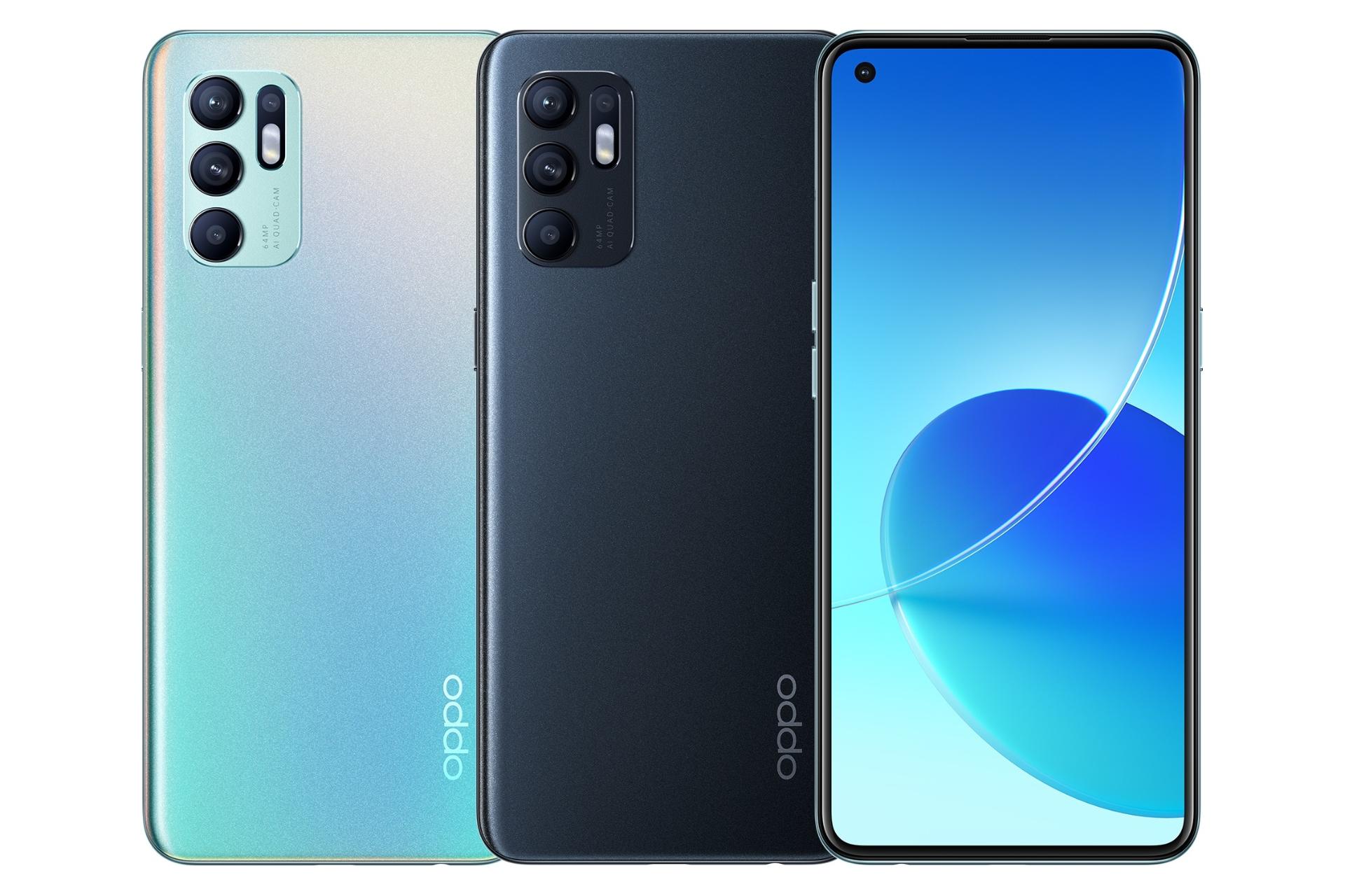 گوشی موبایل رنو 6 اوپو / Oppo Reno6 4G مشکی، سفید و آبی