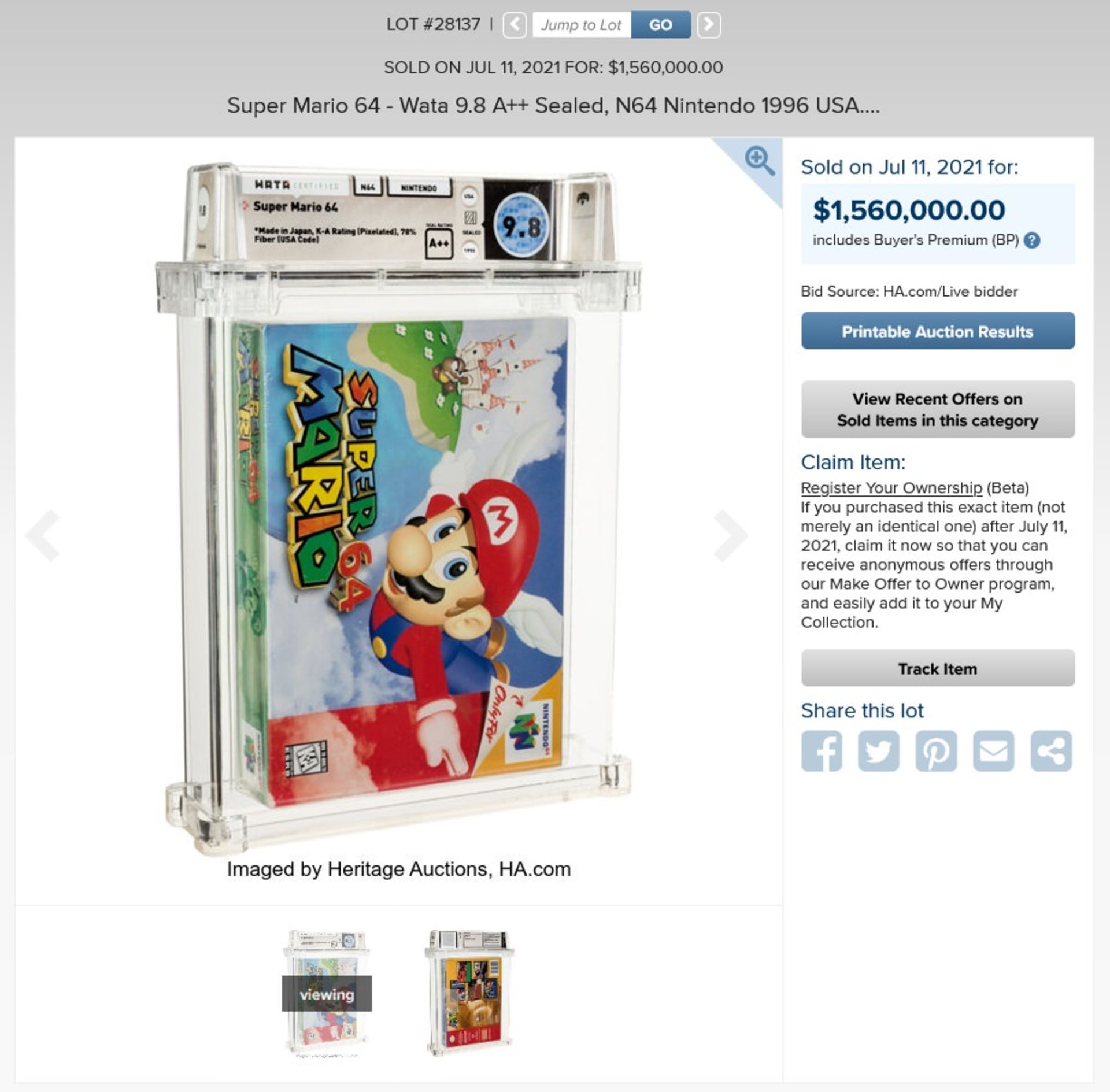 فروش بازی سوپر ماریو 64 با قیمت نجومی